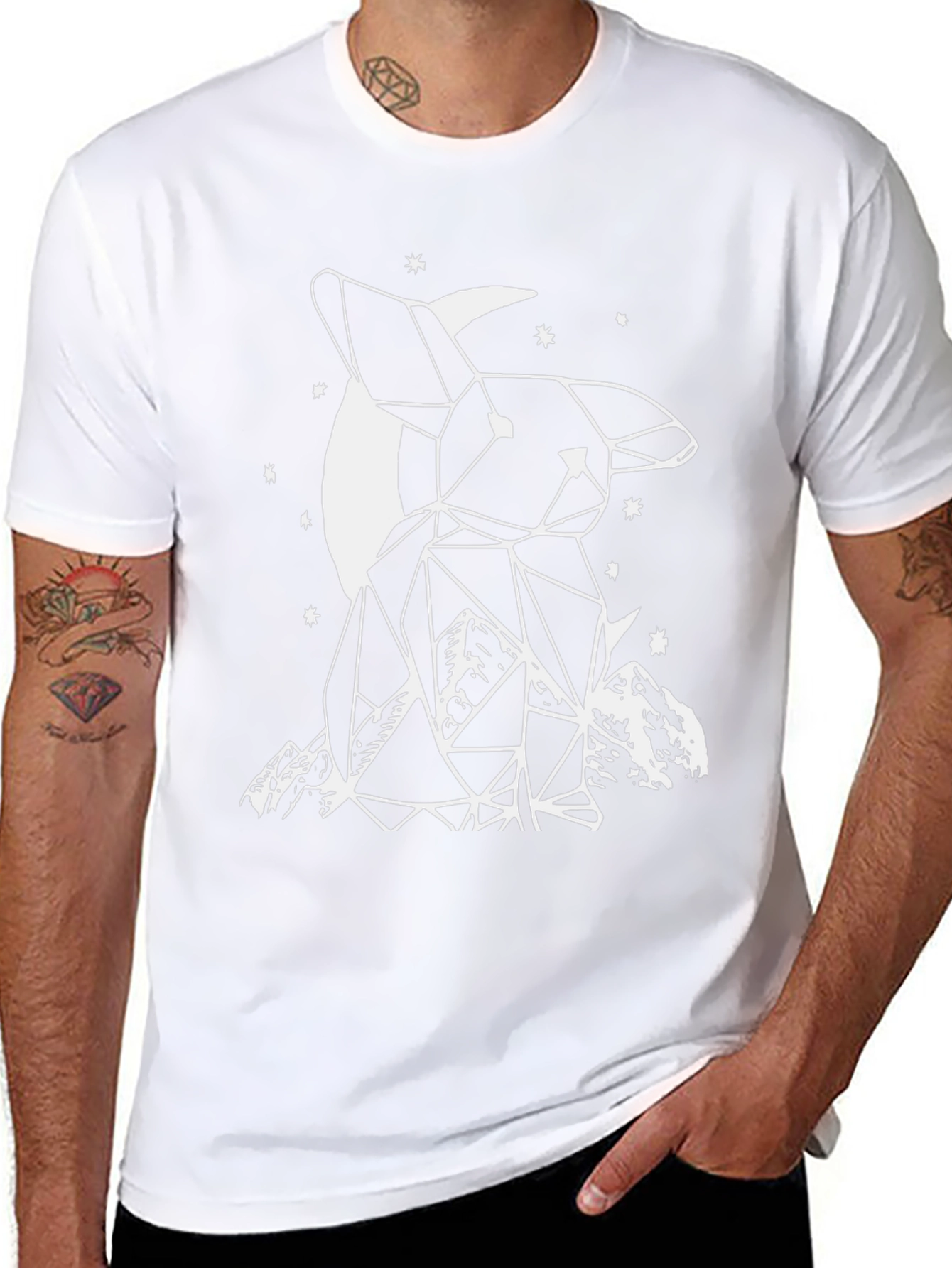 Geometric Bunny Moon Black T-Shirt