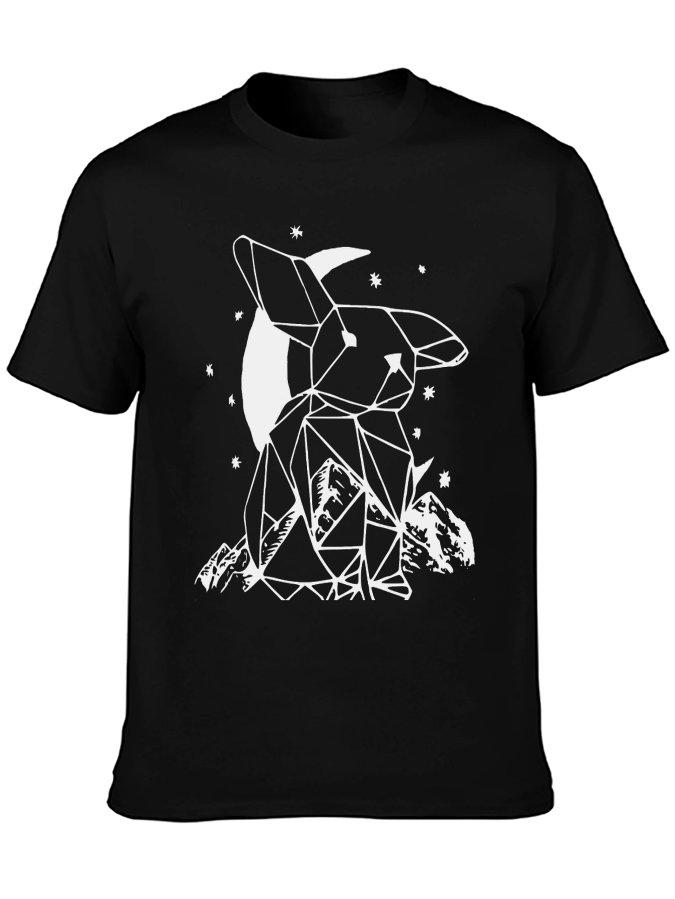 Geometric Bunny Moon Black T-Shirt