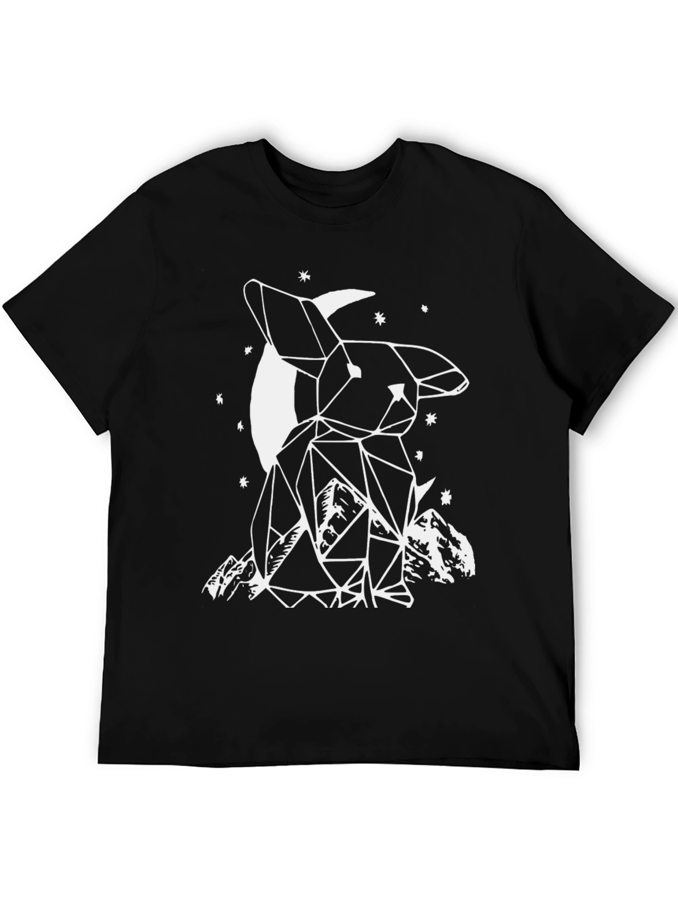 Geometric Bunny Moon Black T-Shirt