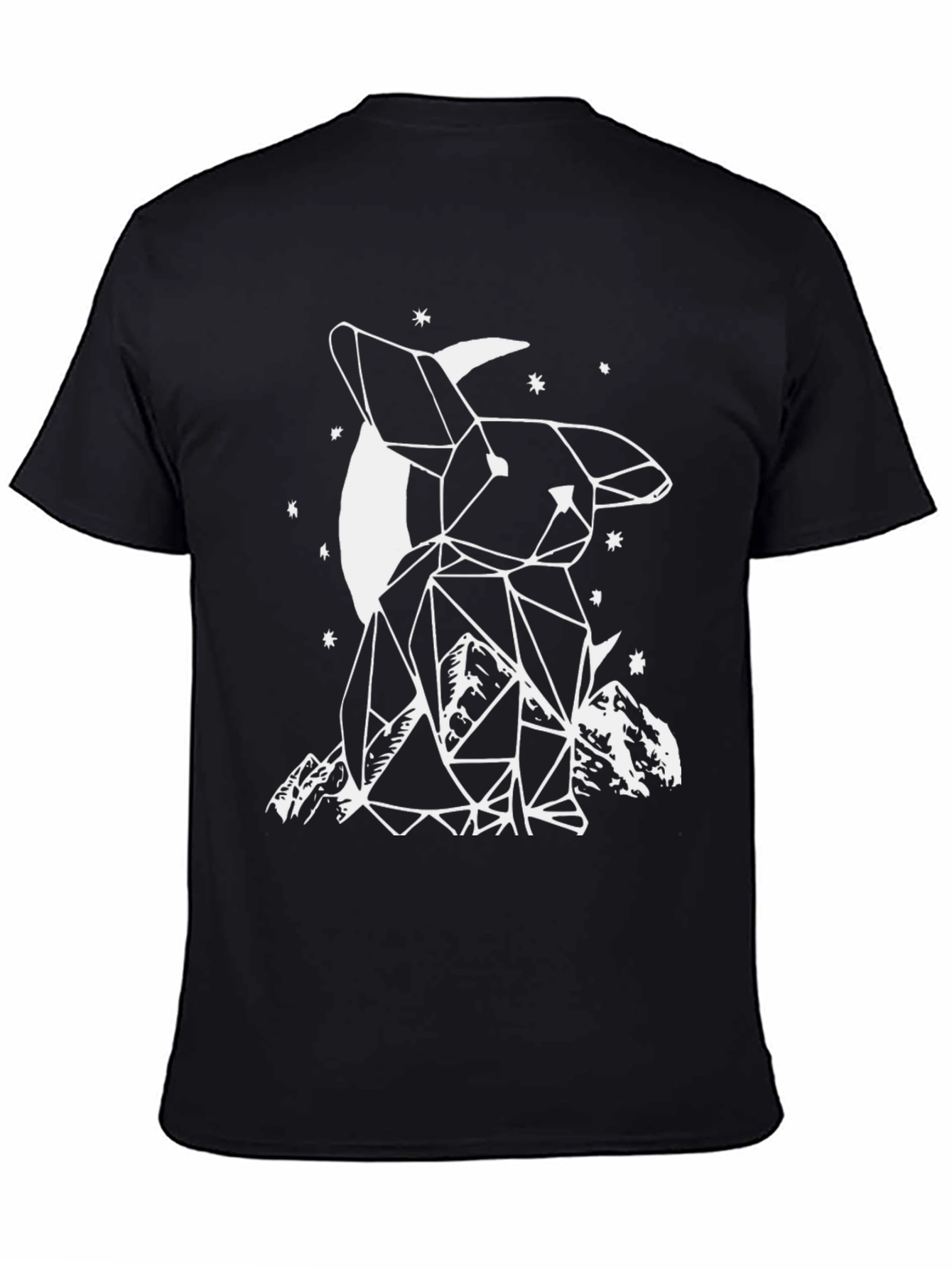 Geometric Bunny Moon Black T-Shirt
