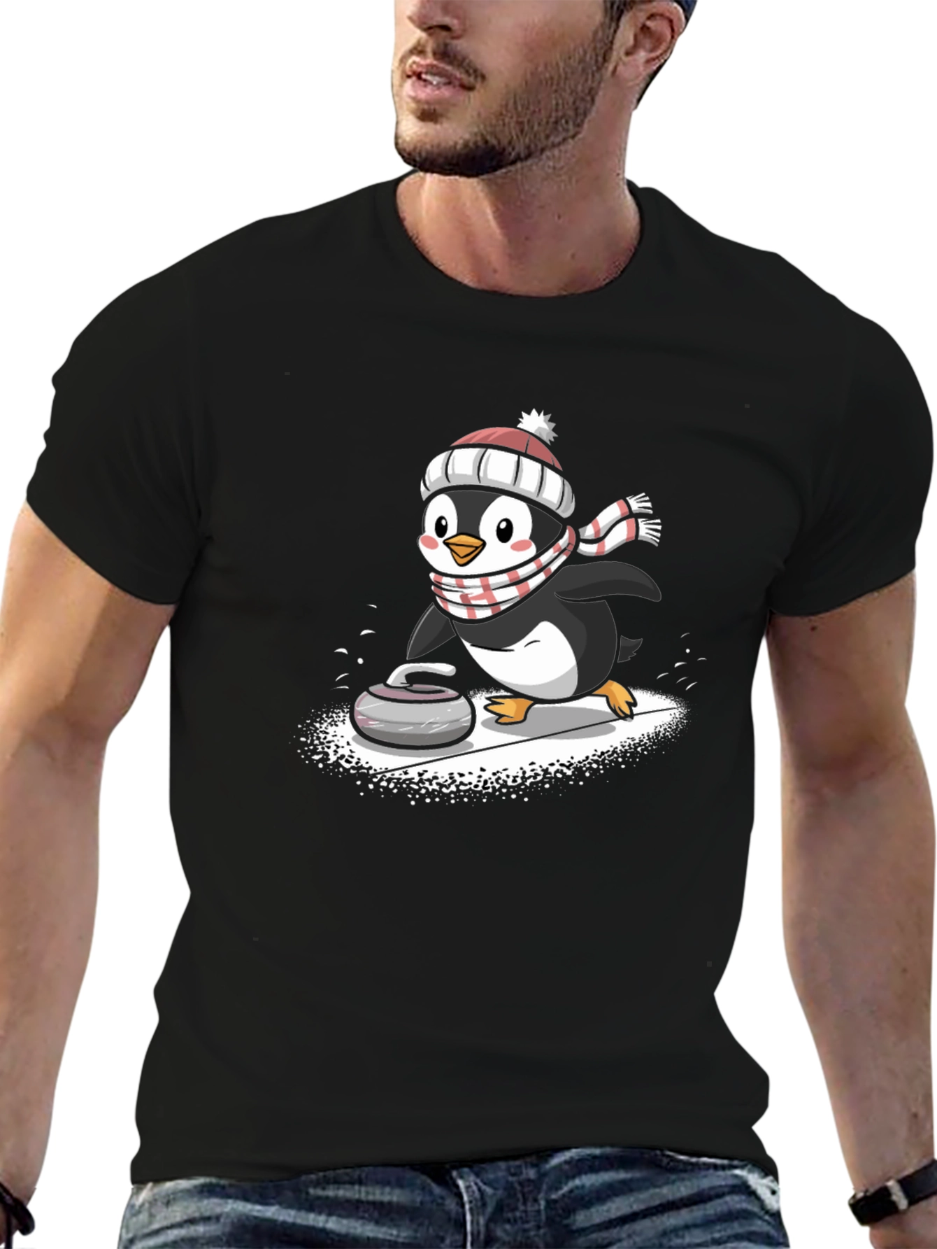 Curling Penguin Graphic Tee