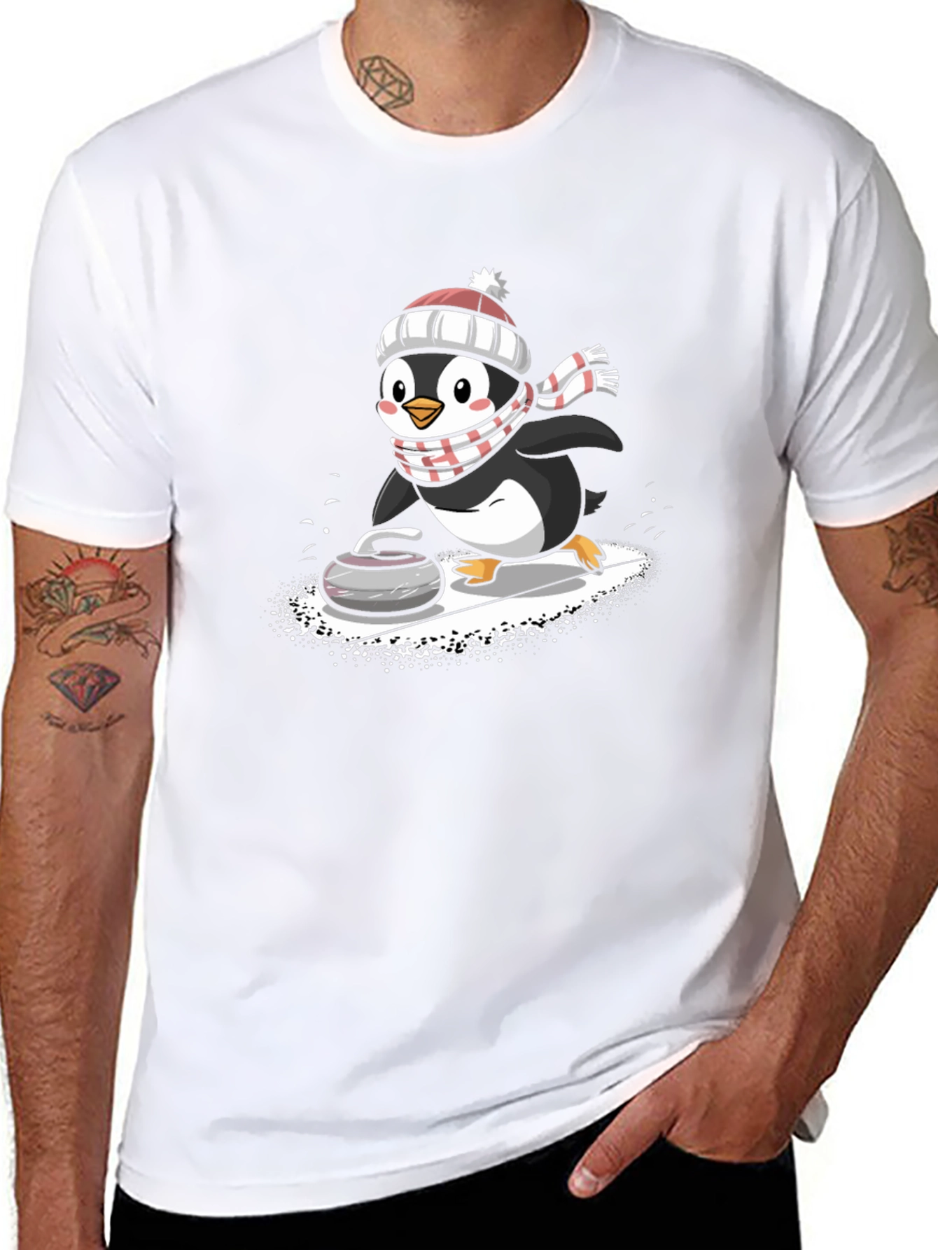 Curling Penguin Graphic Tee