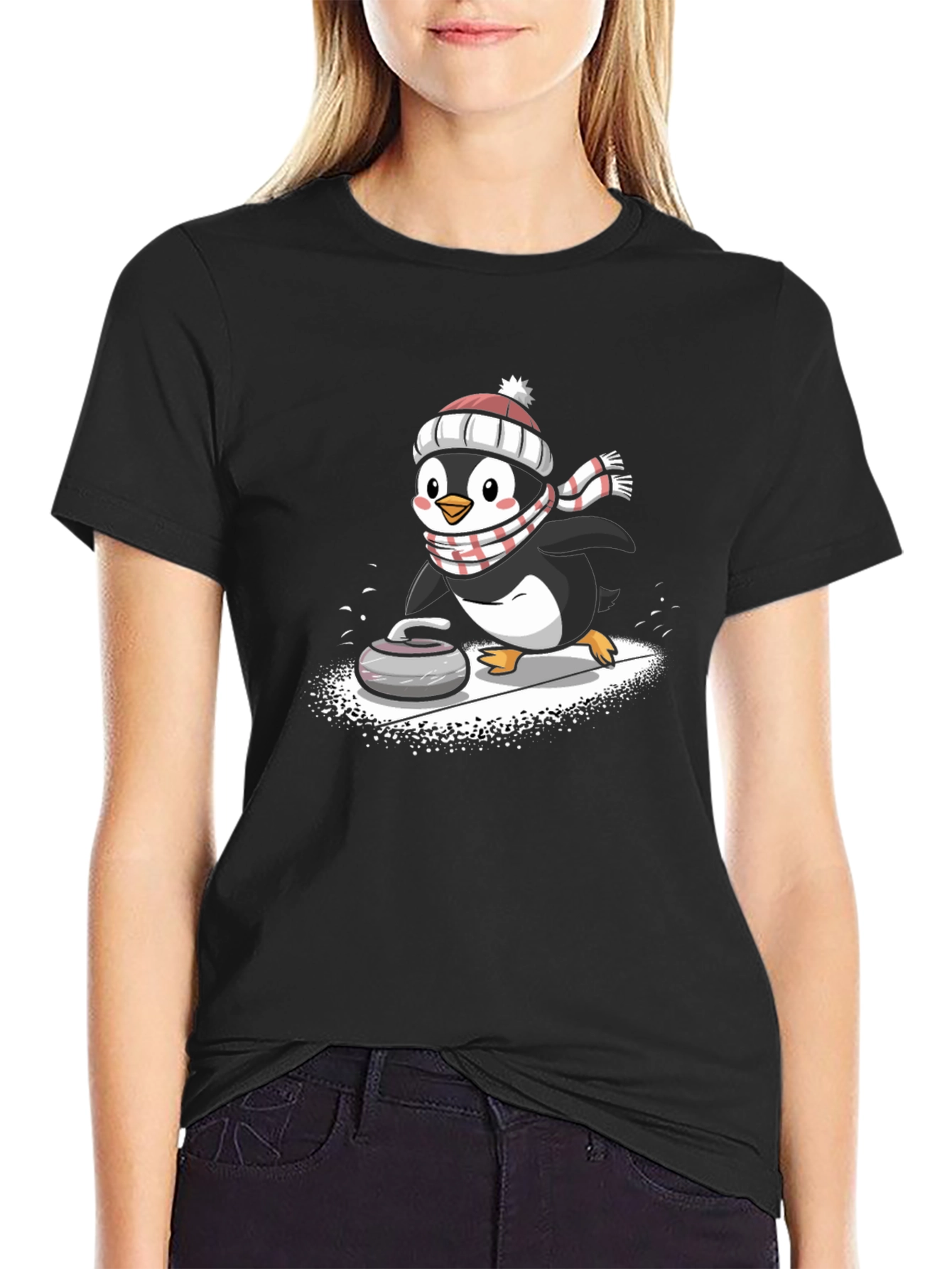 Curling Penguin Graphic Tee
