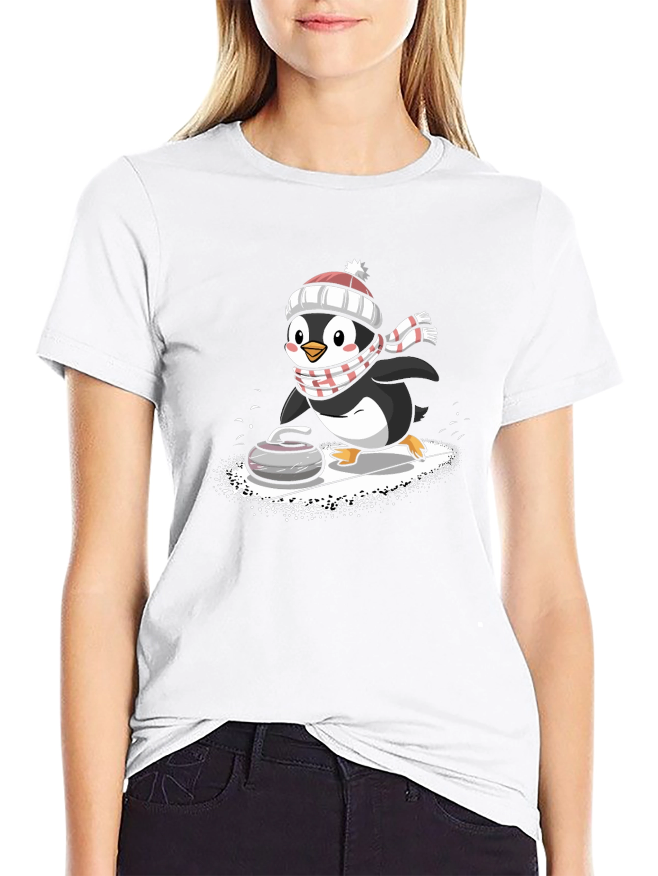 Curling Penguin Graphic Tee