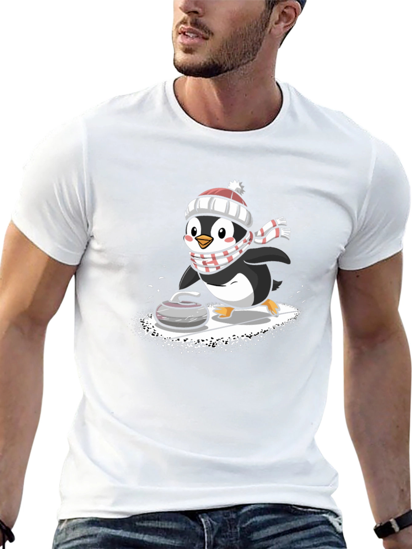 Curling Penguin Graphic Tee
