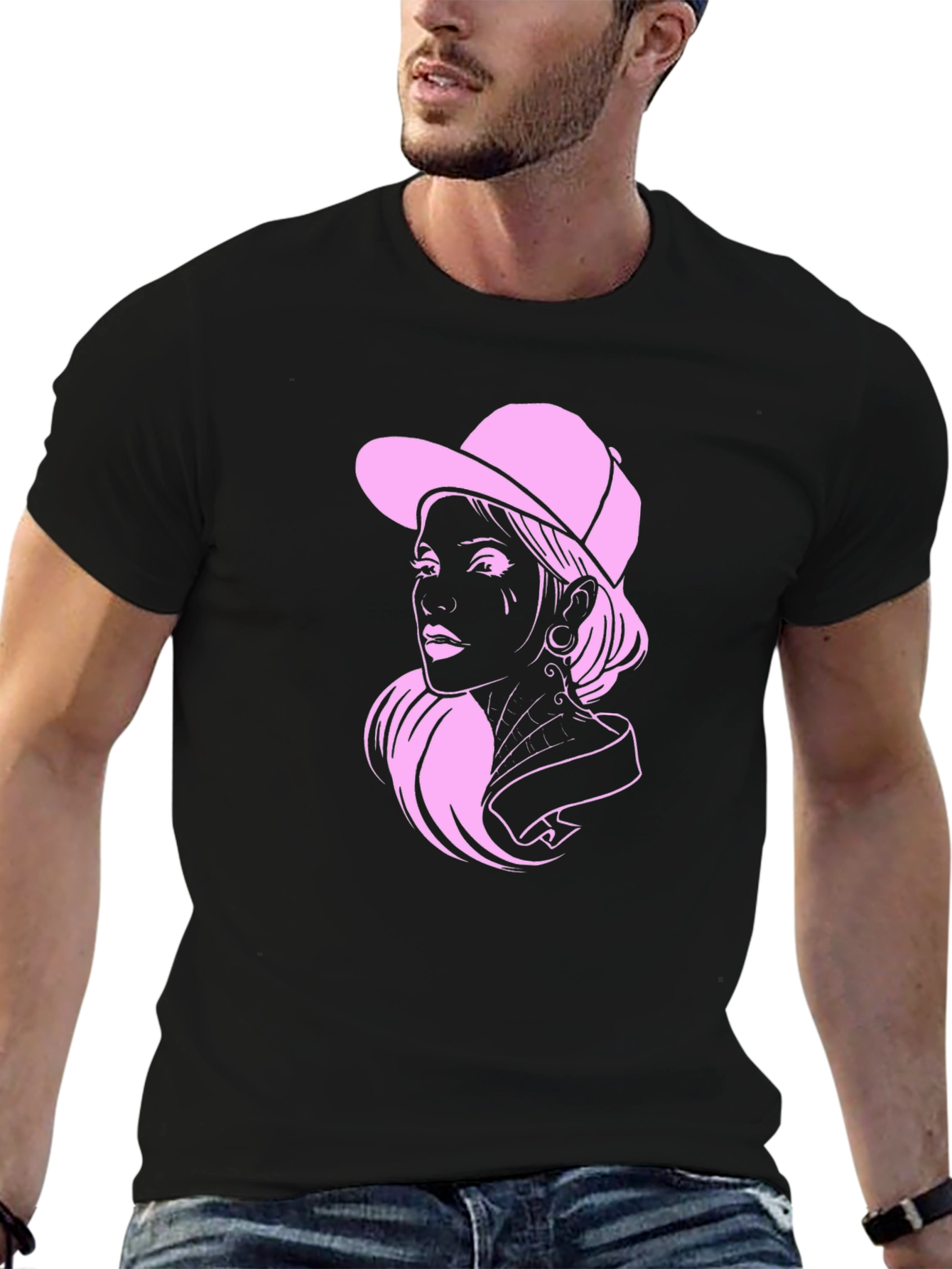 Cool Pink Lady Graphic Black T-Shirt