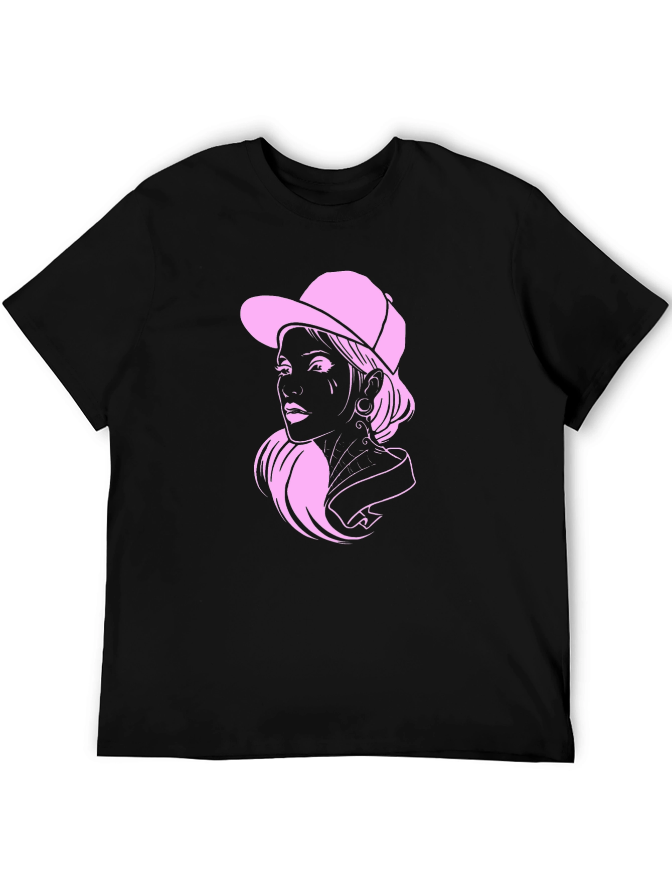 Cool Pink Lady Graphic Black T-Shirt