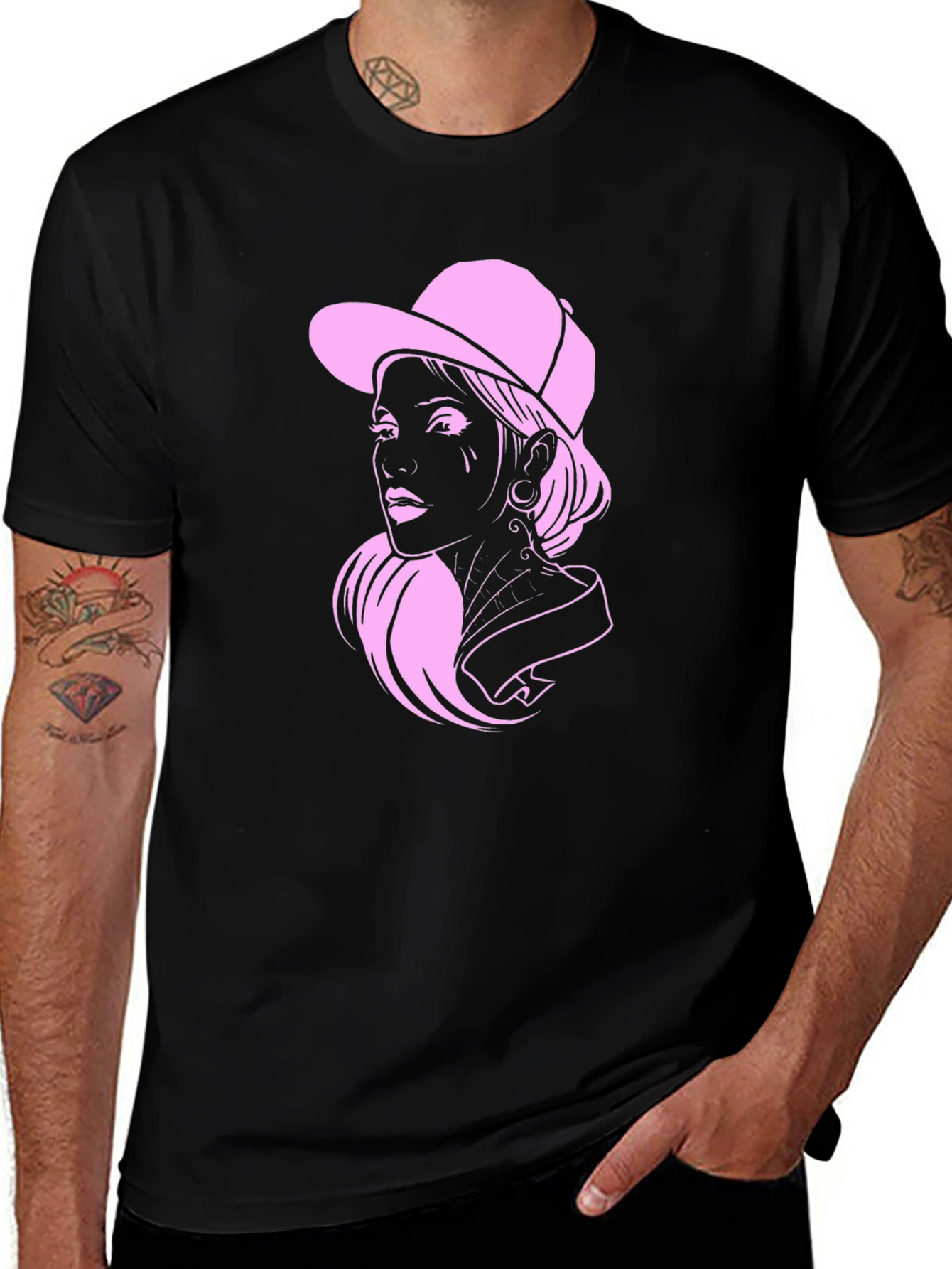 Cool Pink Lady Graphic Black T-Shirt