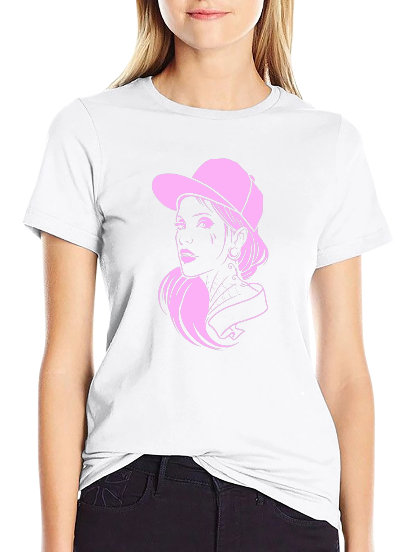 Cool Pink Lady Graphic Black T-Shirt