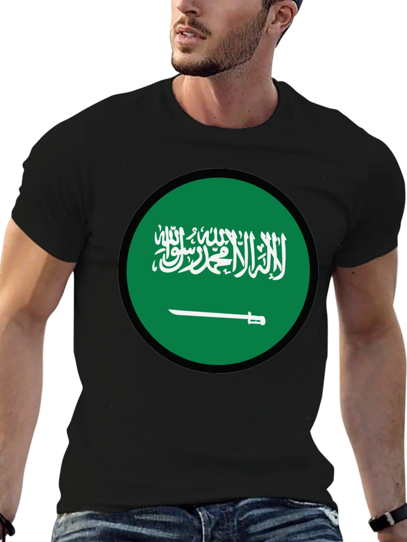 Saudi Arabia Flag T-Shirt - Black Crew Neck Tee