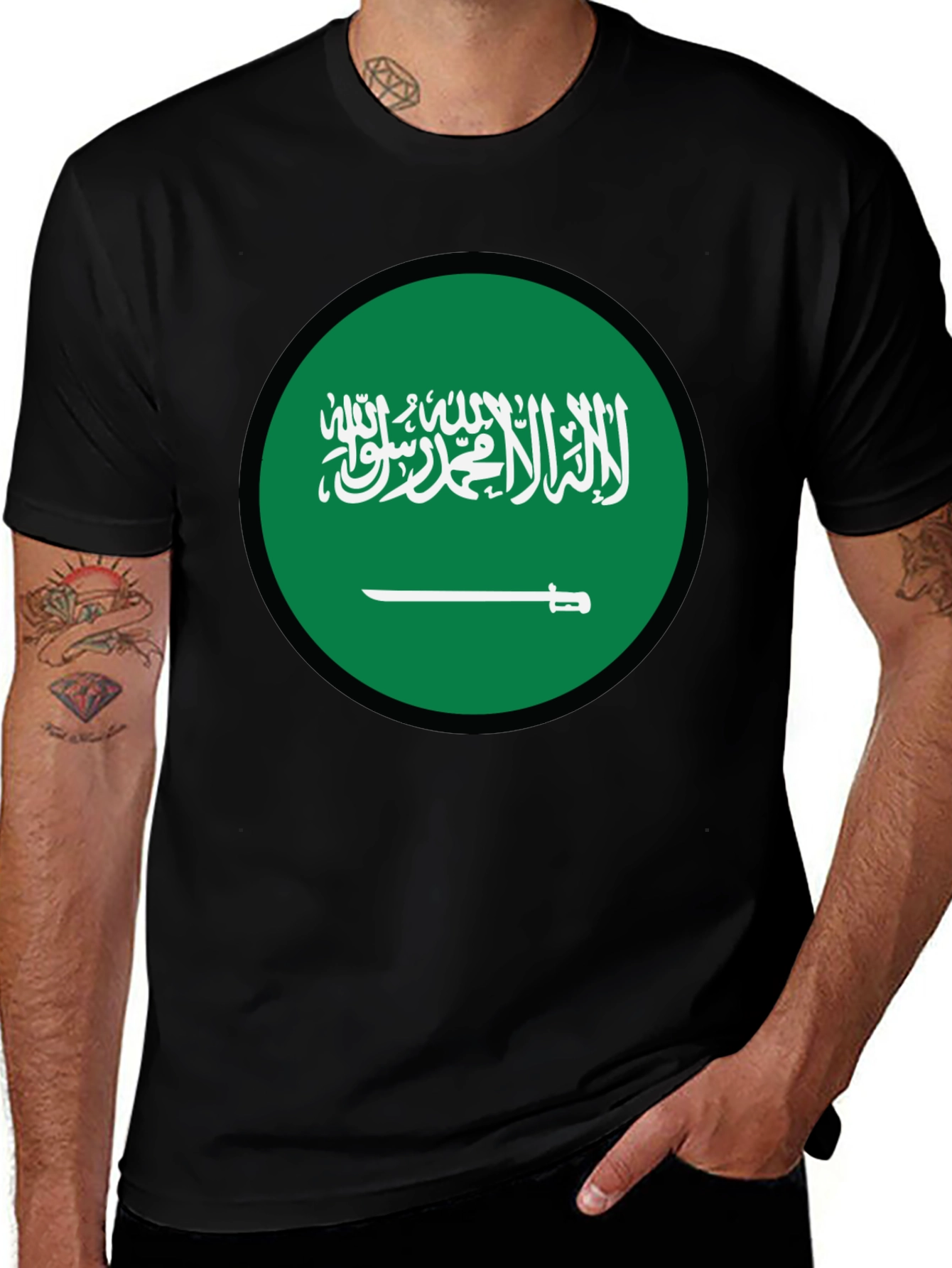 Saudi Arabia Flag T-Shirt - Black Crew Neck Tee