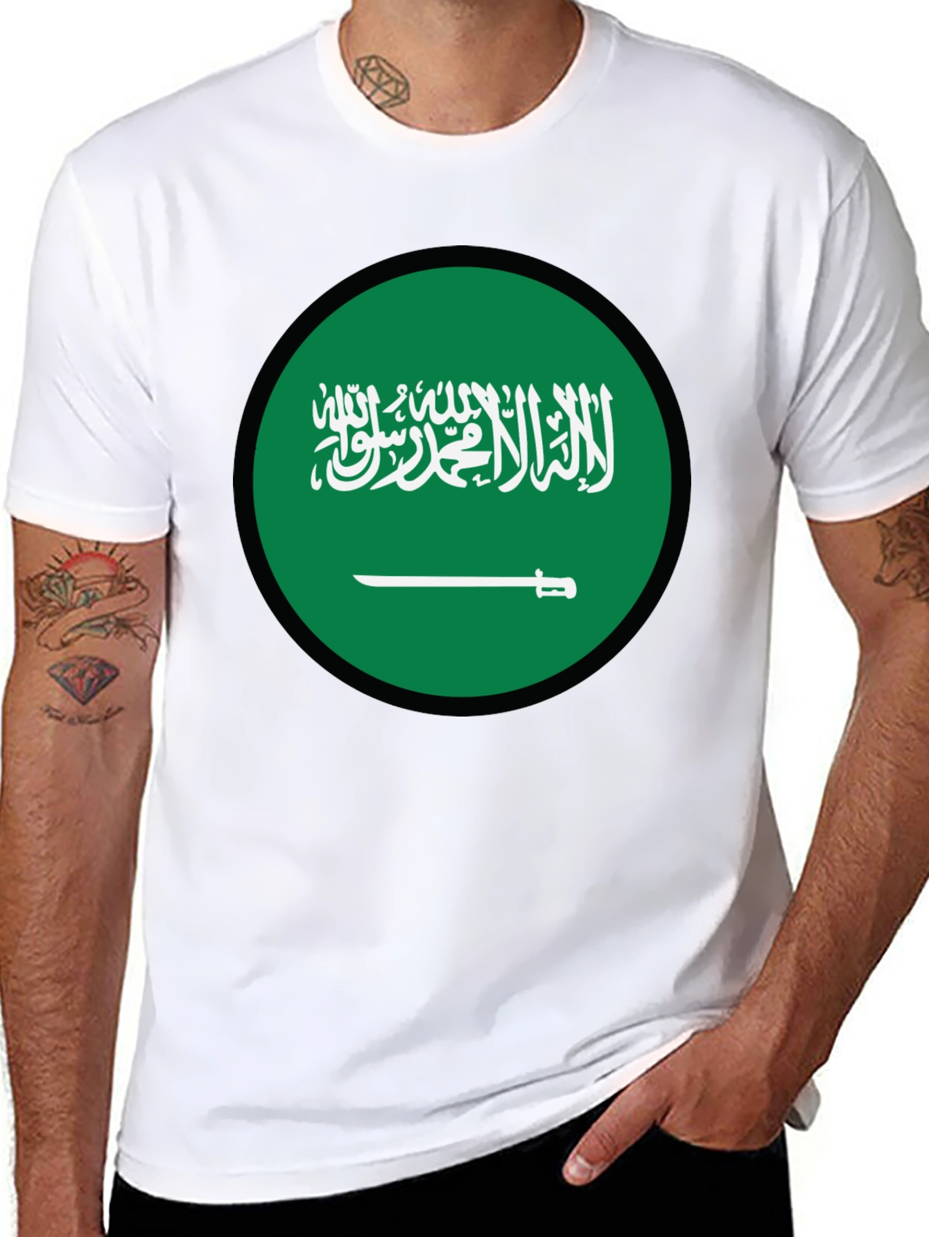 Saudi Arabia Flag T-Shirt - Black Crew Neck Tee