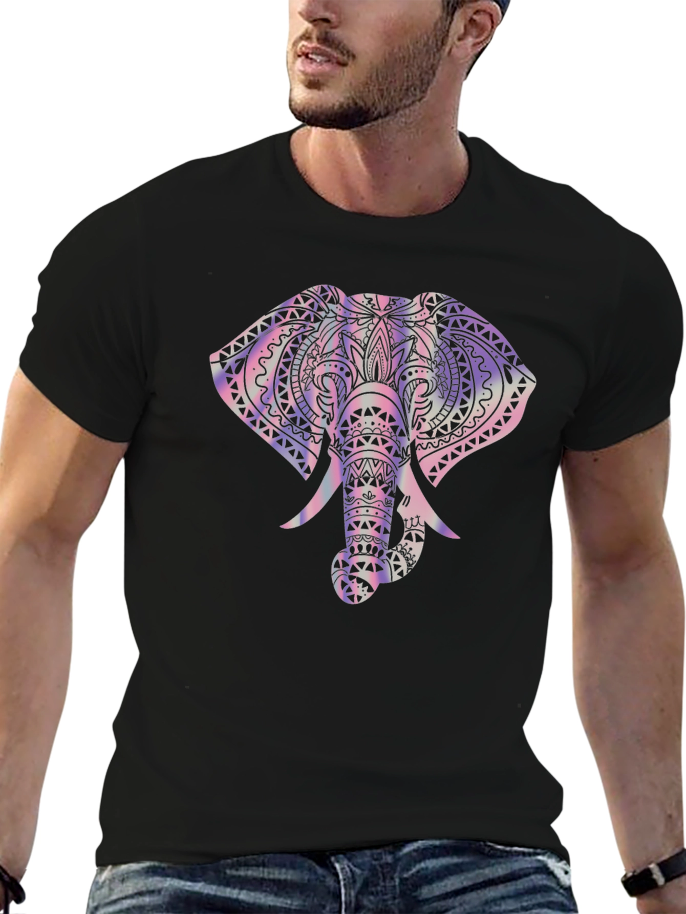Elephant Graphic Tee - Trendy Mens Black T-Shirt