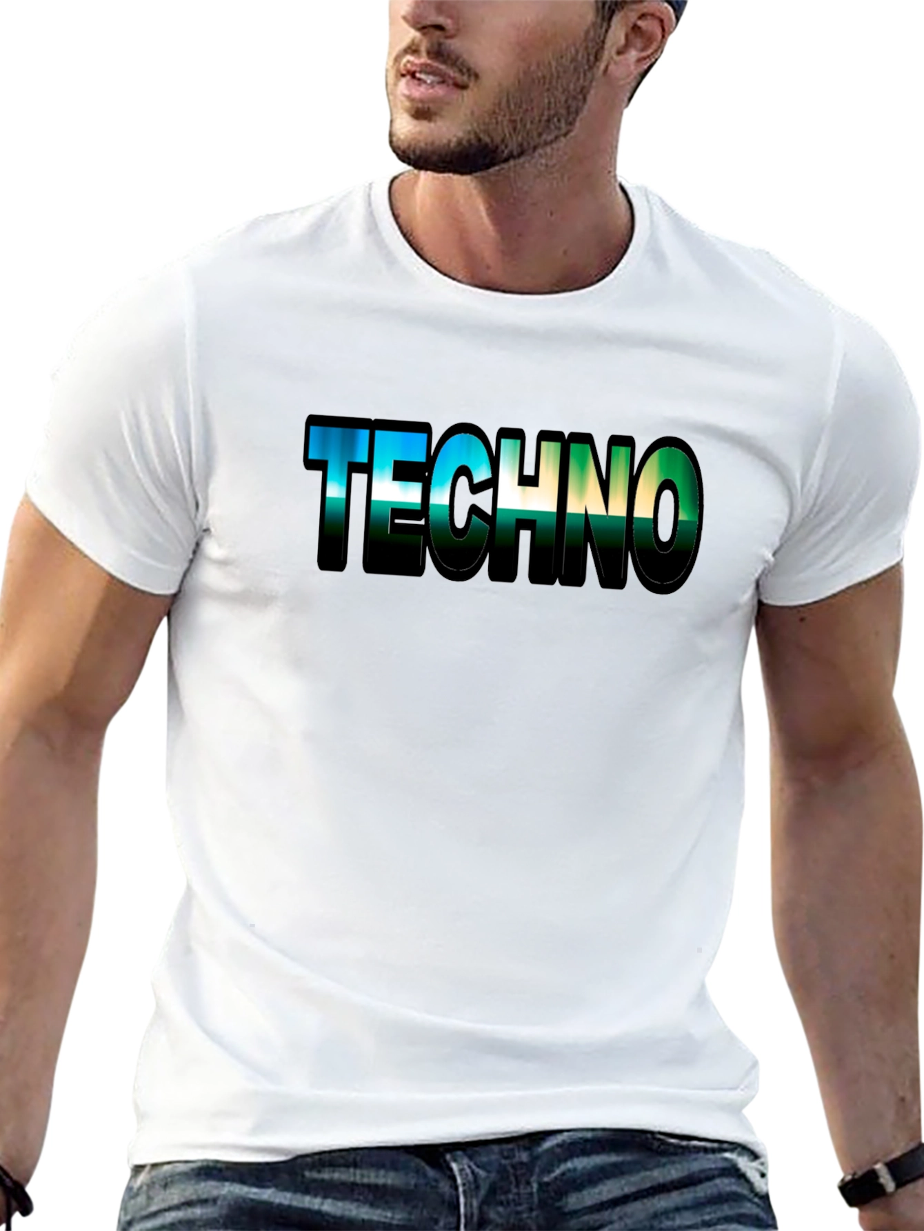 Techno Graphic Tee - Black Cotton Crew Neck T-Shirt