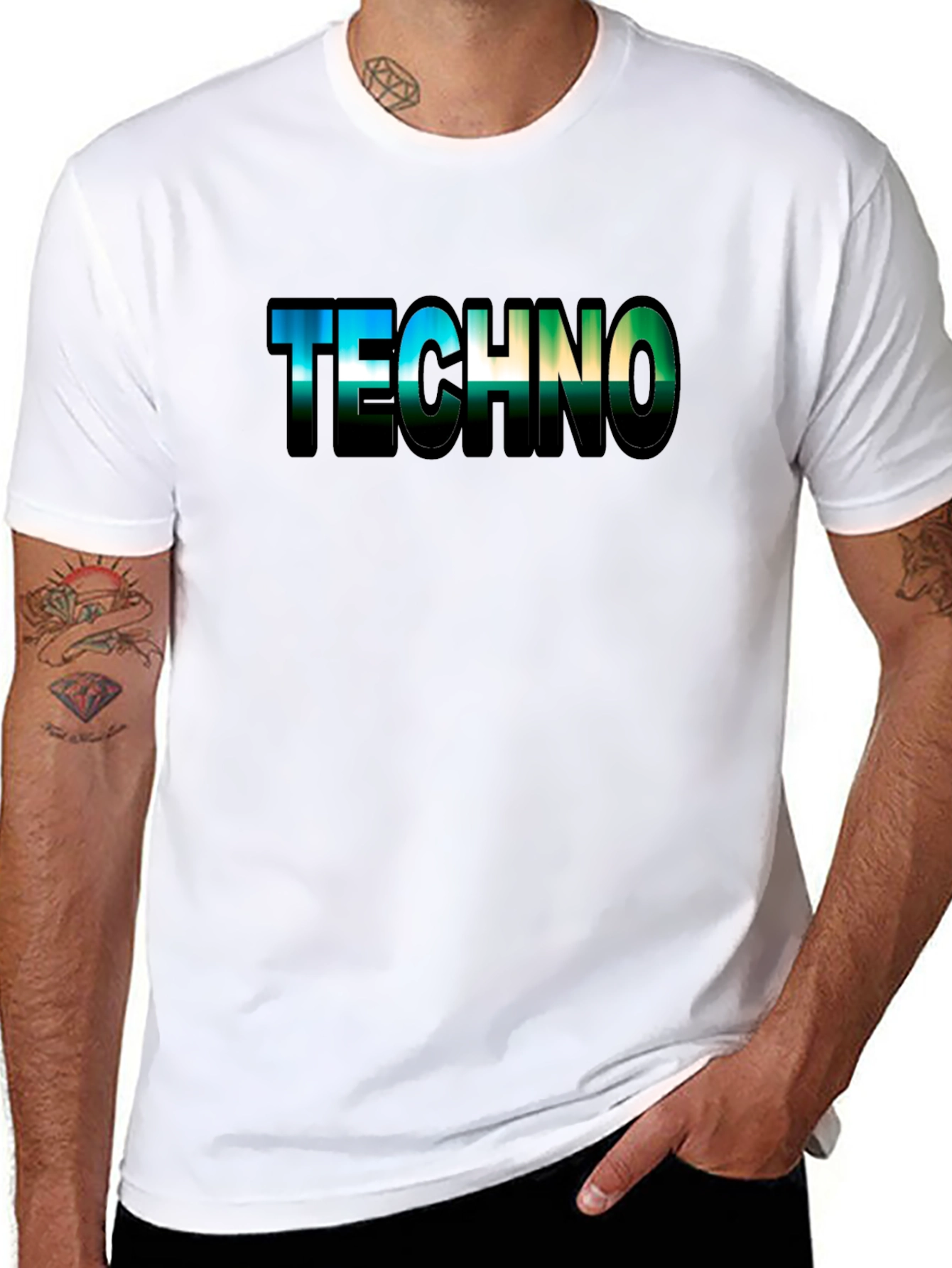Techno Graphic Tee - Black Cotton Crew Neck T-Shirt