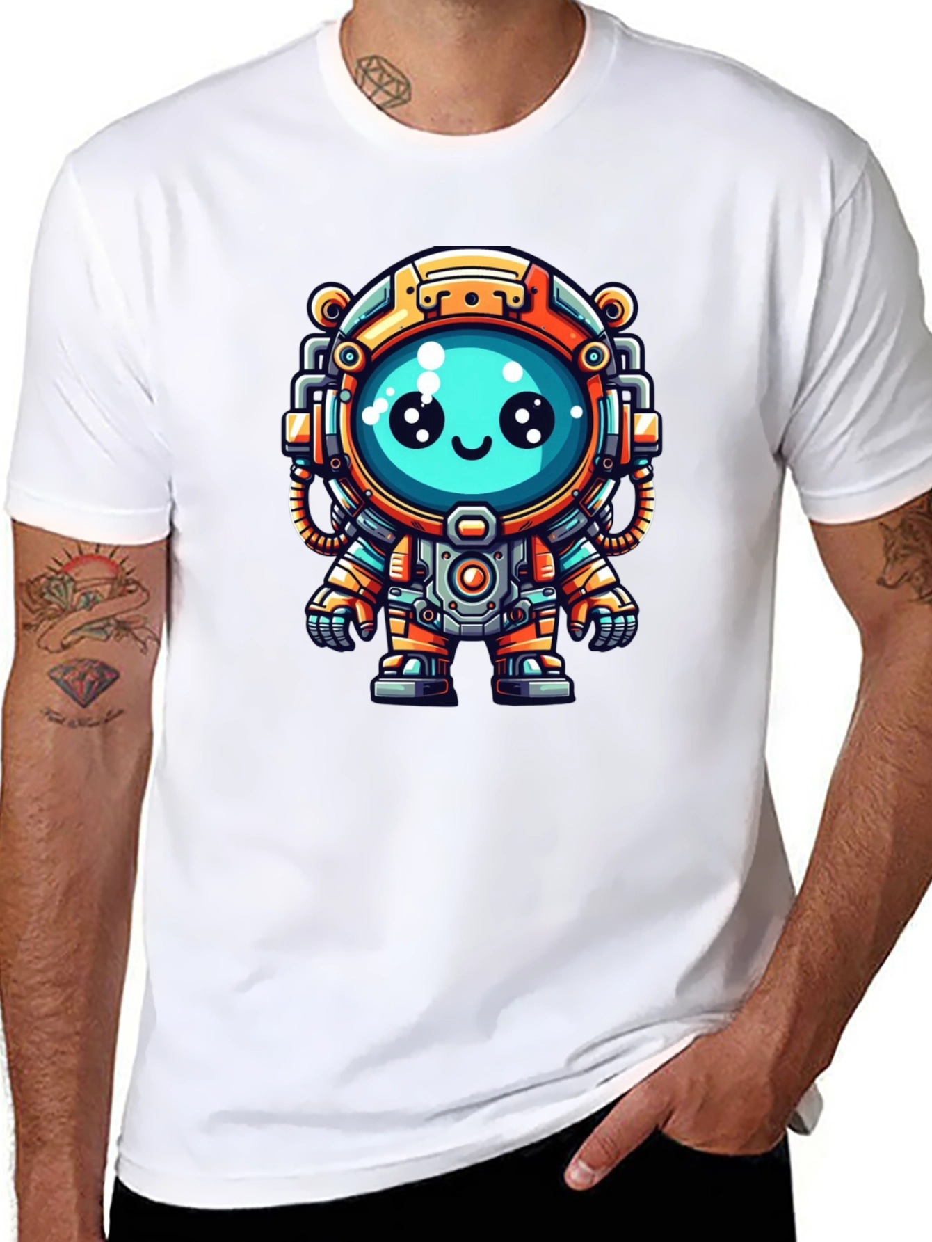 Cute Cartoon Astronaut Black T-Shirt