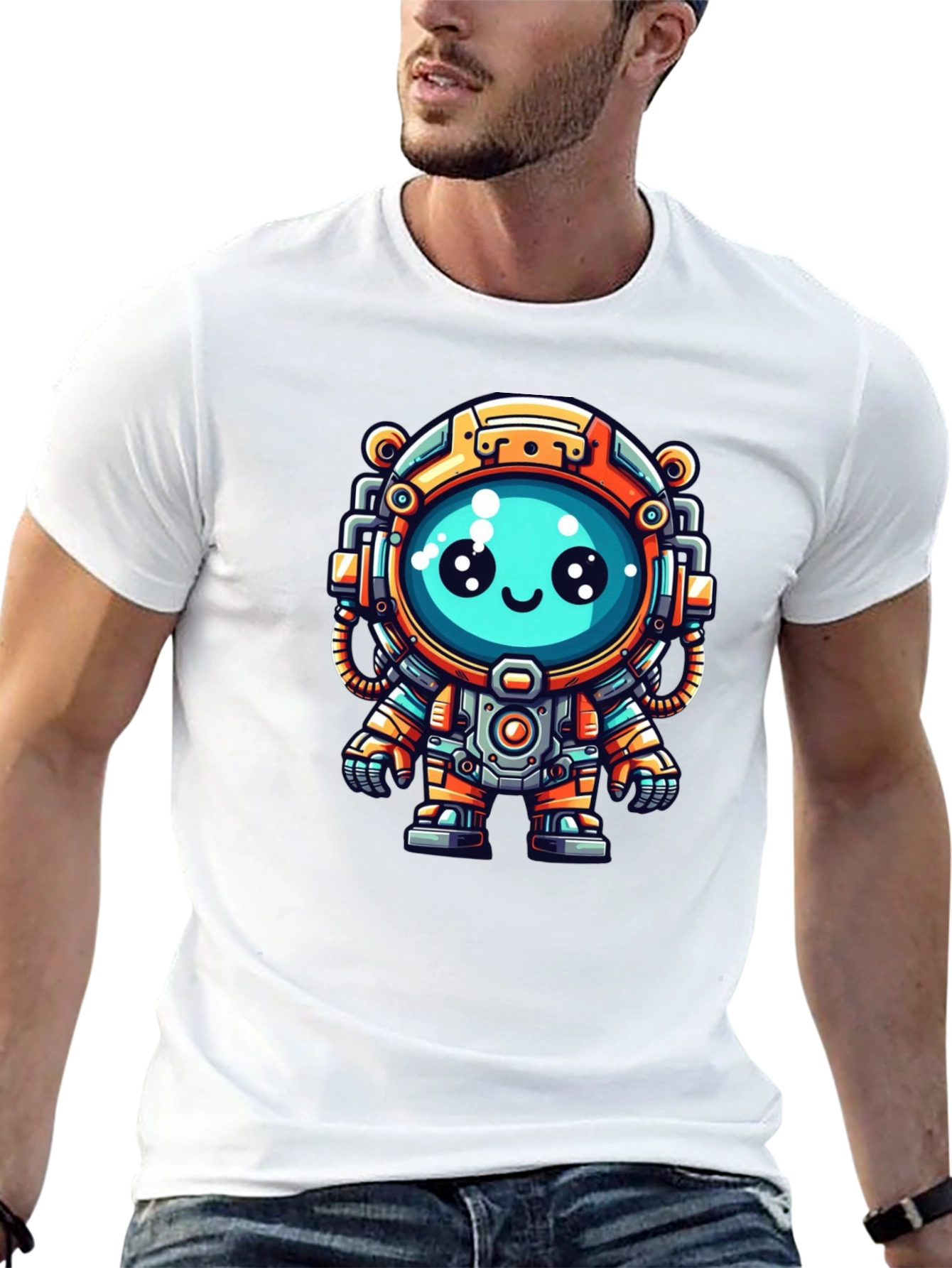 Cute Cartoon Astronaut Black T-Shirt
