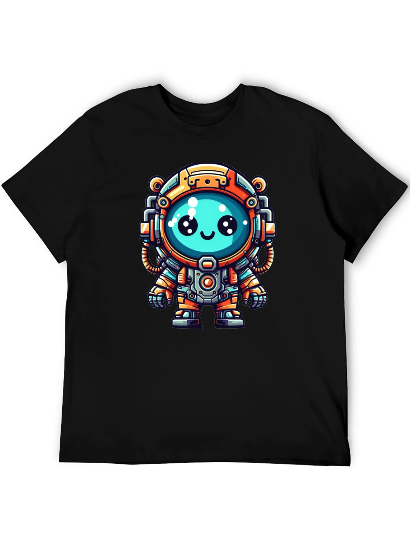 Cute Cartoon Astronaut Black T-Shirt