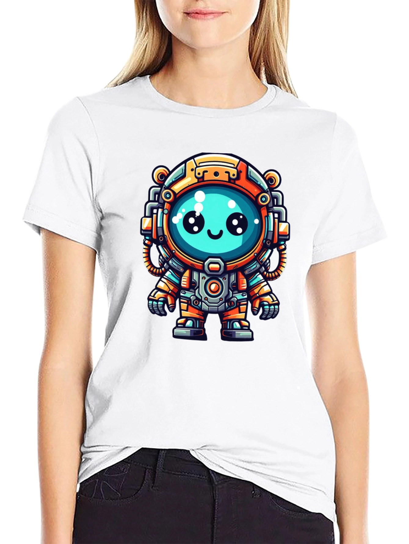 Cute Cartoon Astronaut Black T-Shirt