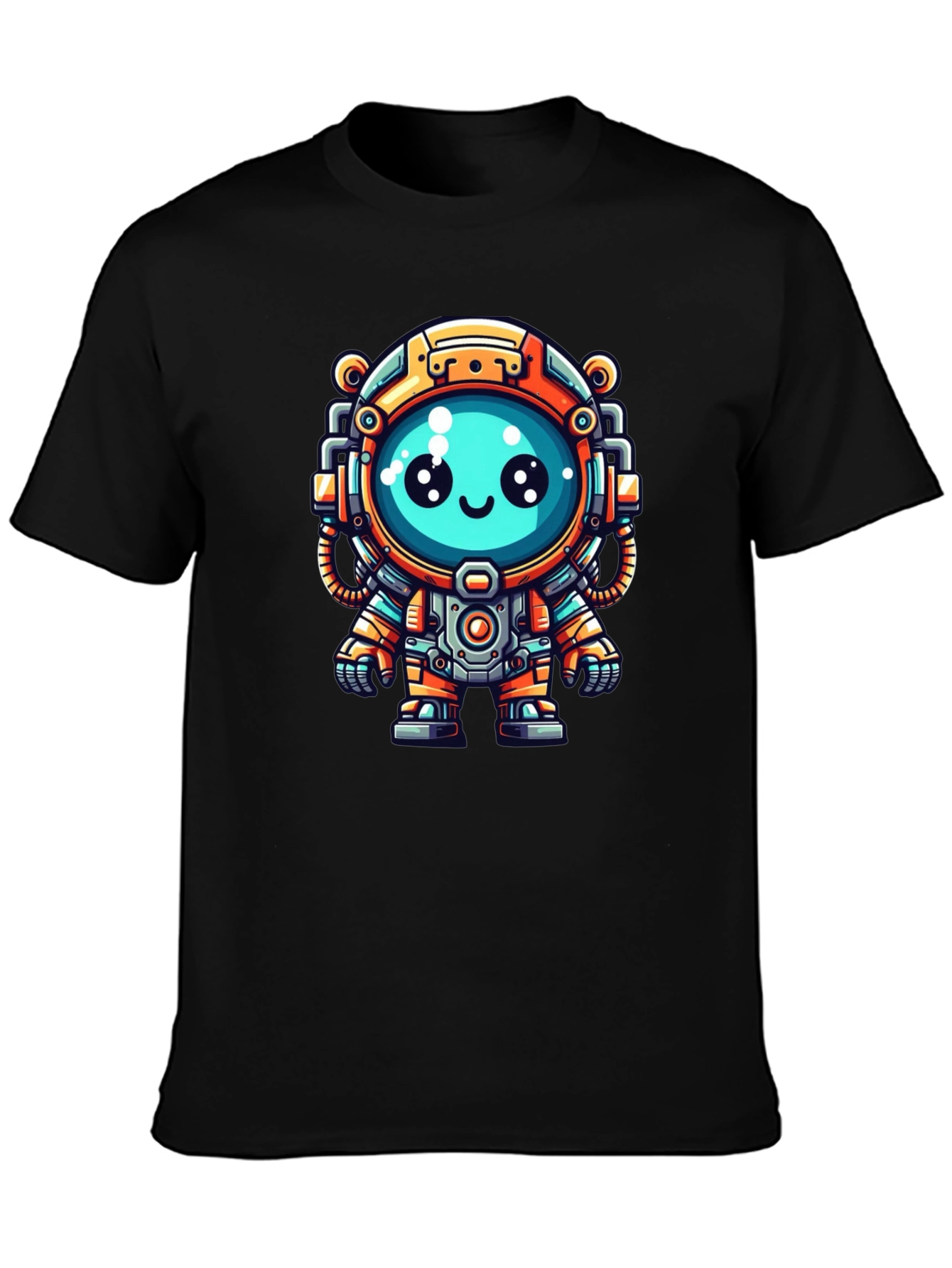 Cute Cartoon Astronaut Black T-Shirt