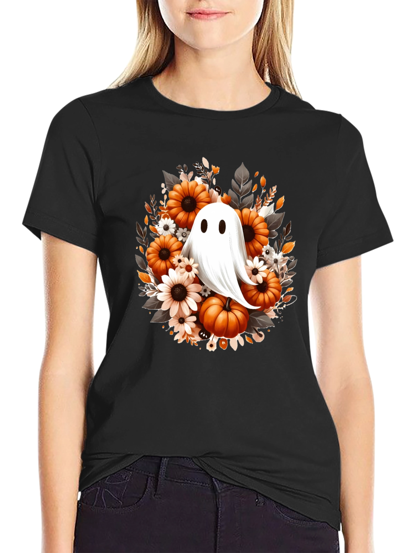 Halloween Ghost & Pumpkin Graphic Tee
