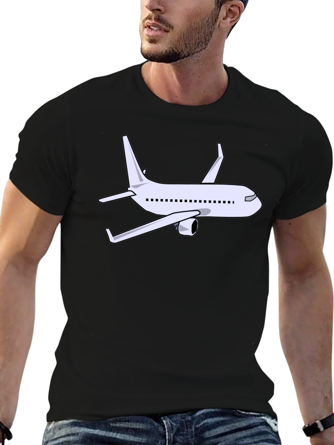 Airplane Graphic Tee - Black Cotton Shirt