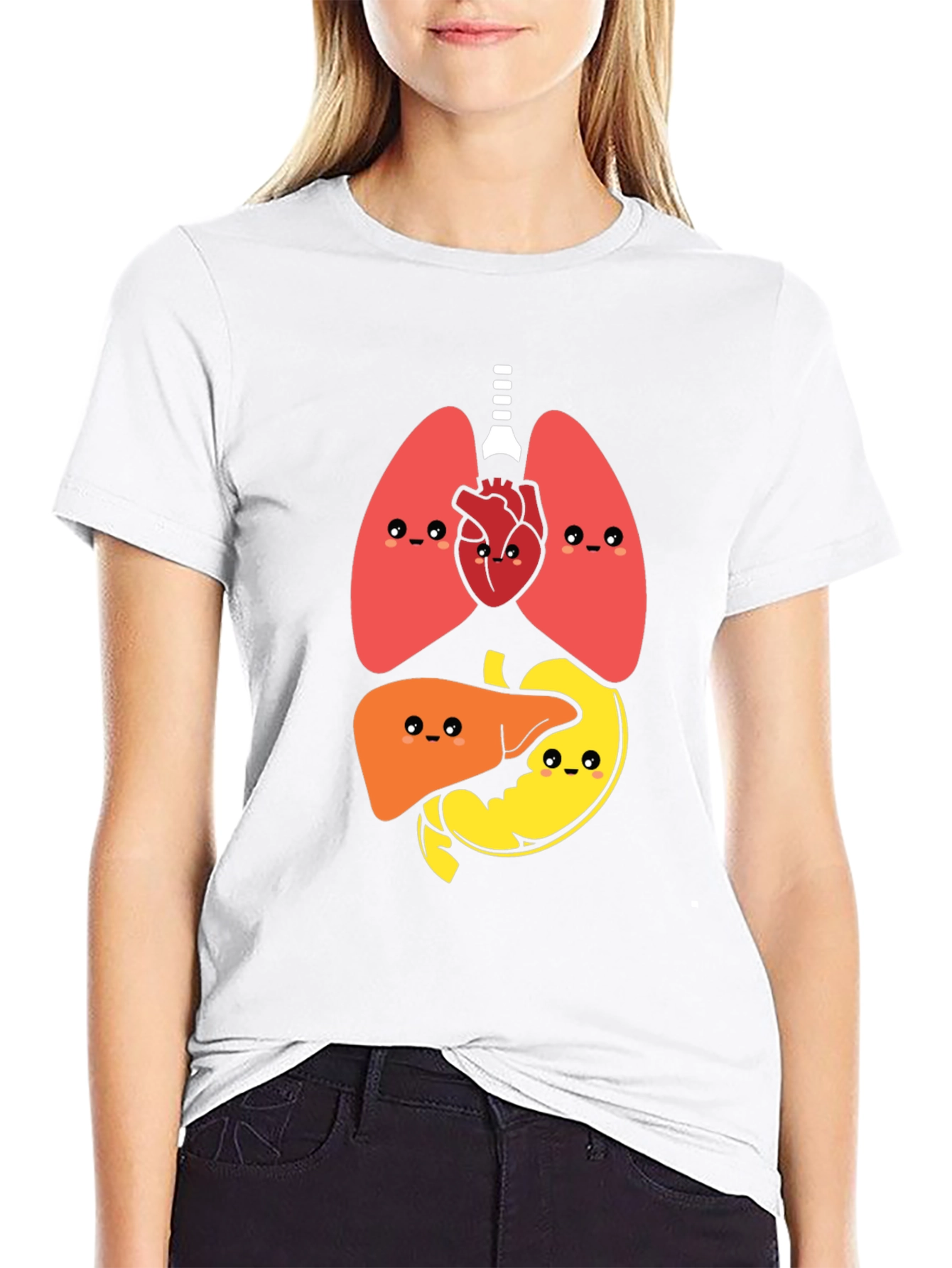 Funny Anatomy Organs Graphic Print Black T-Shirt