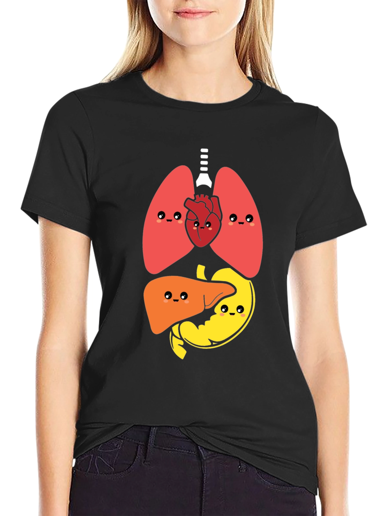 Funny Anatomy Organs Graphic Print Black T-Shirt