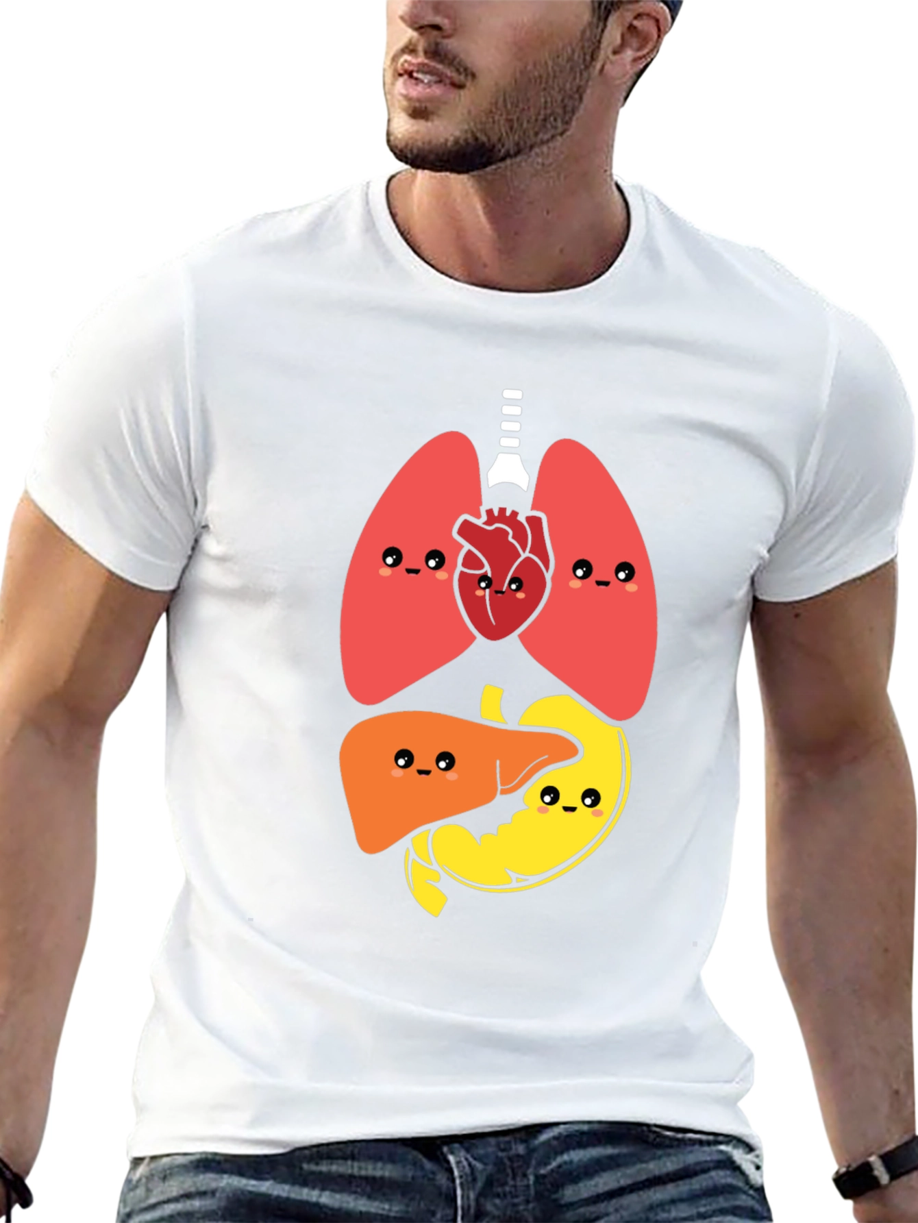 Funny Anatomy Organs Graphic Print Black T-Shirt