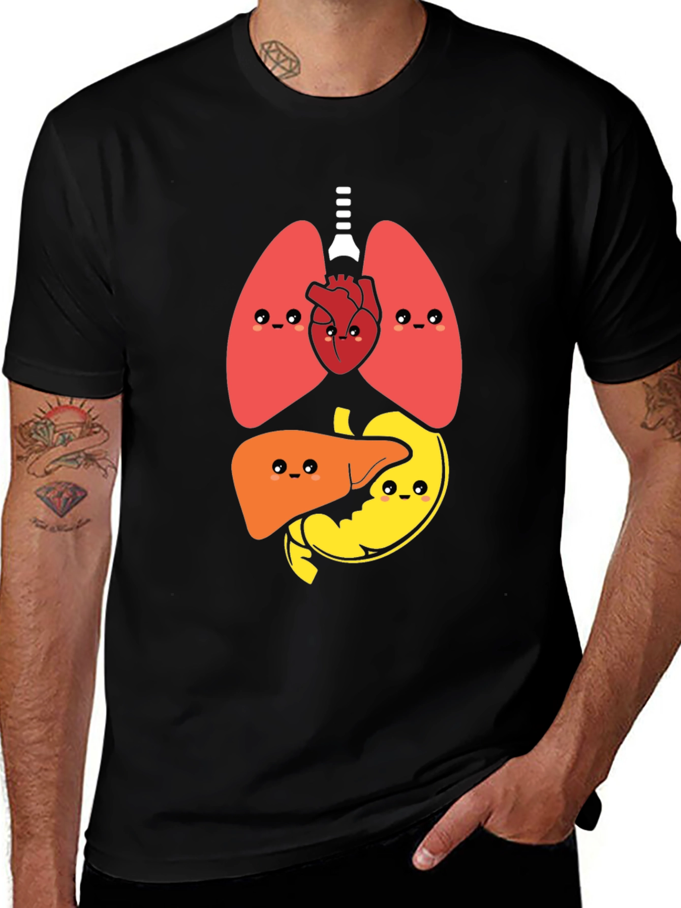 Funny Anatomy Organs Graphic Print Black T-Shirt