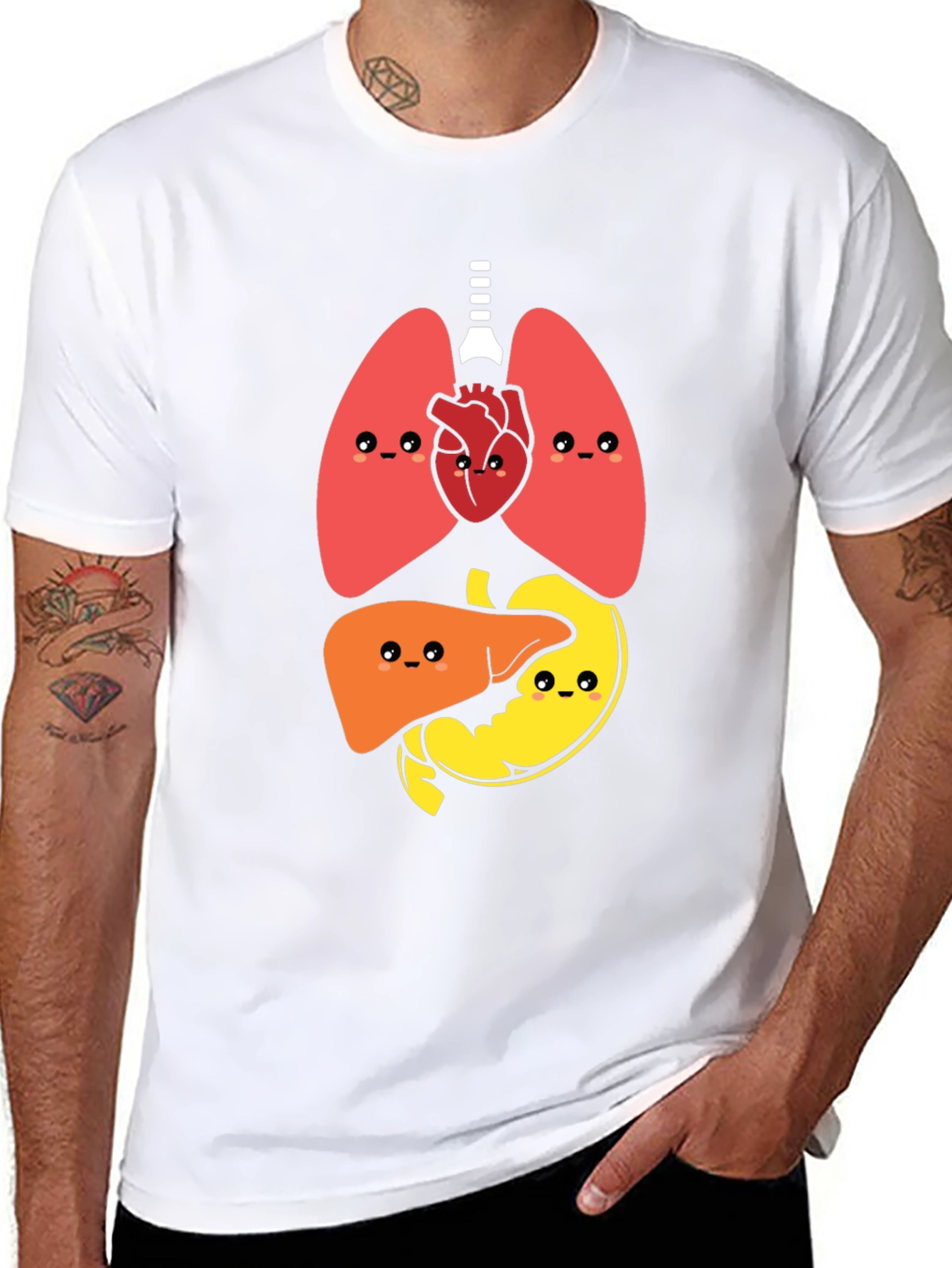 Funny Anatomy Organs Graphic Print Black T-Shirt
