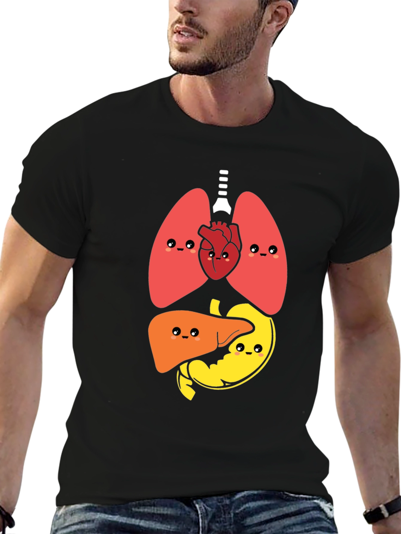 Funny Anatomy Organs Graphic Print Black T-Shirt