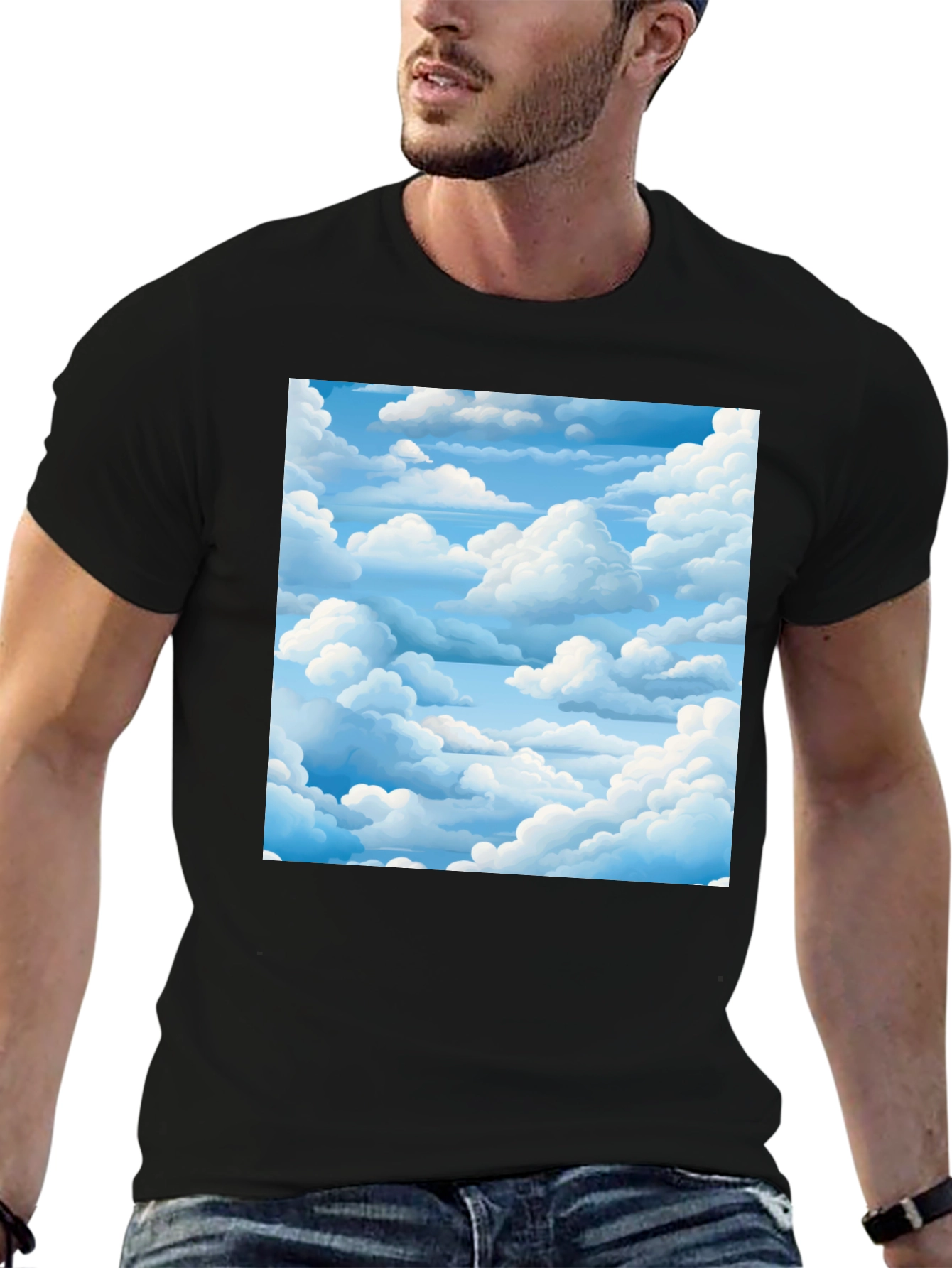 Sky Dream Black Tee - Cloudscape Graphic