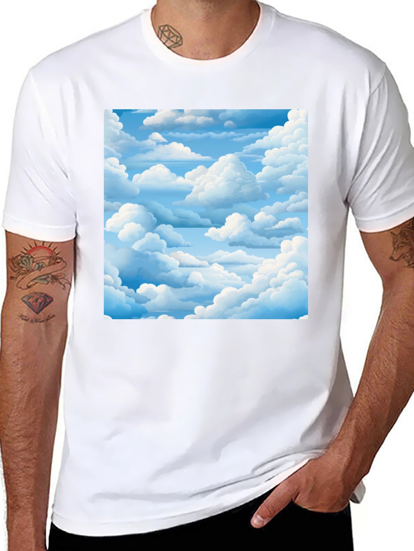 Sky Dream Black Tee - Cloudscape Graphic