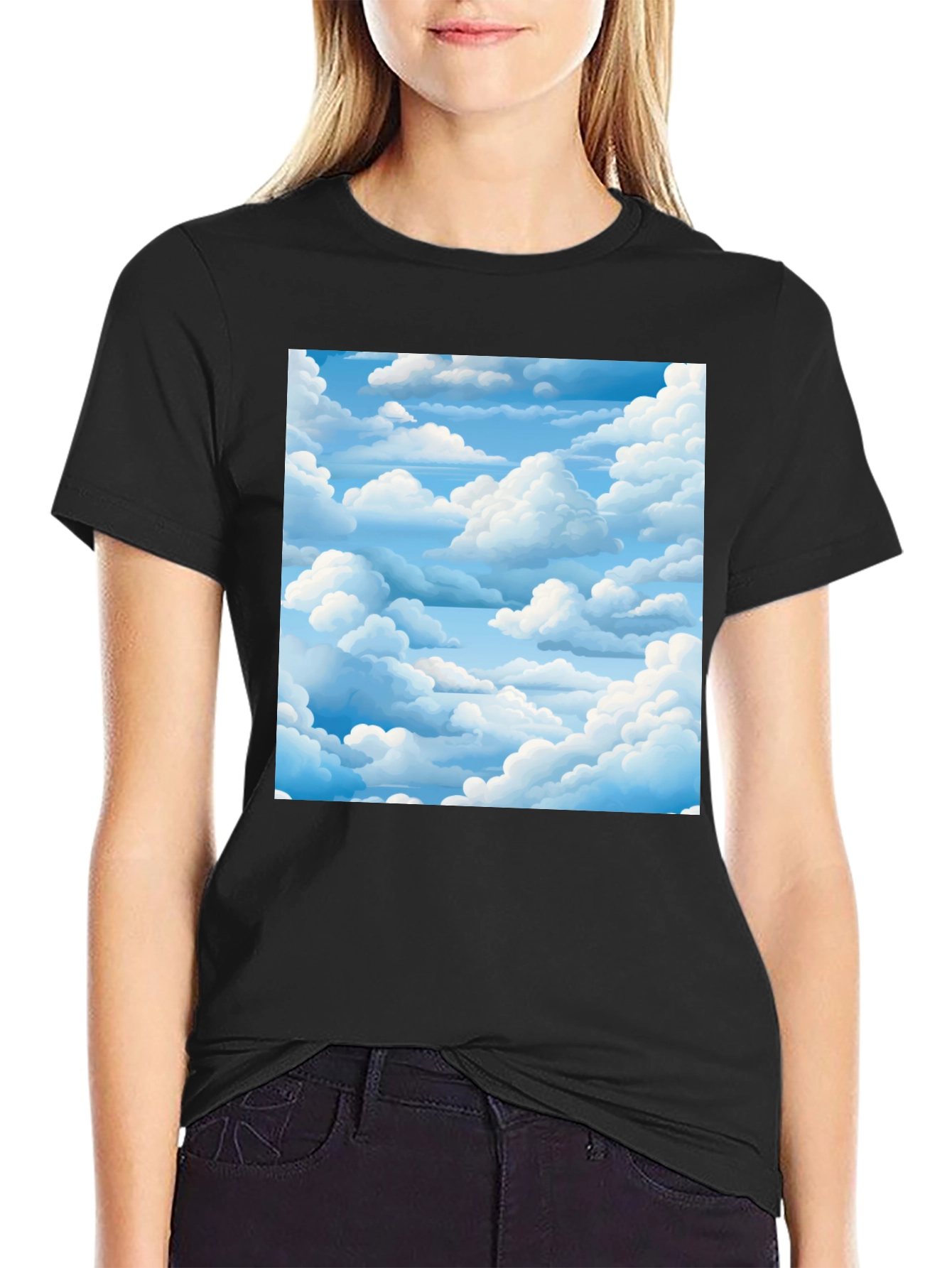 Sky Dream Black Tee - Cloudscape Graphic