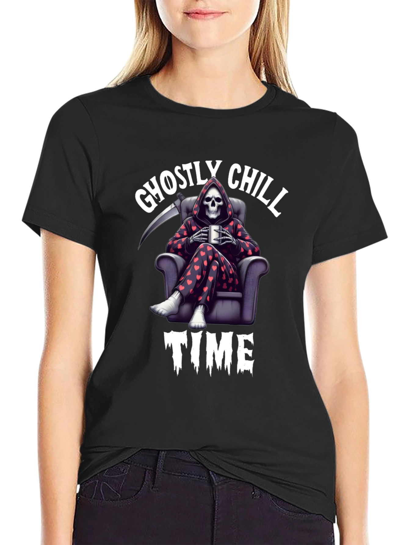 Ghostly Chill Time Black Graphic T-Shirt