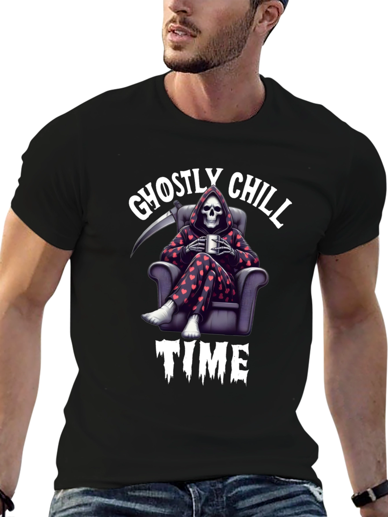 Ghostly Chill Time Black Graphic T-Shirt