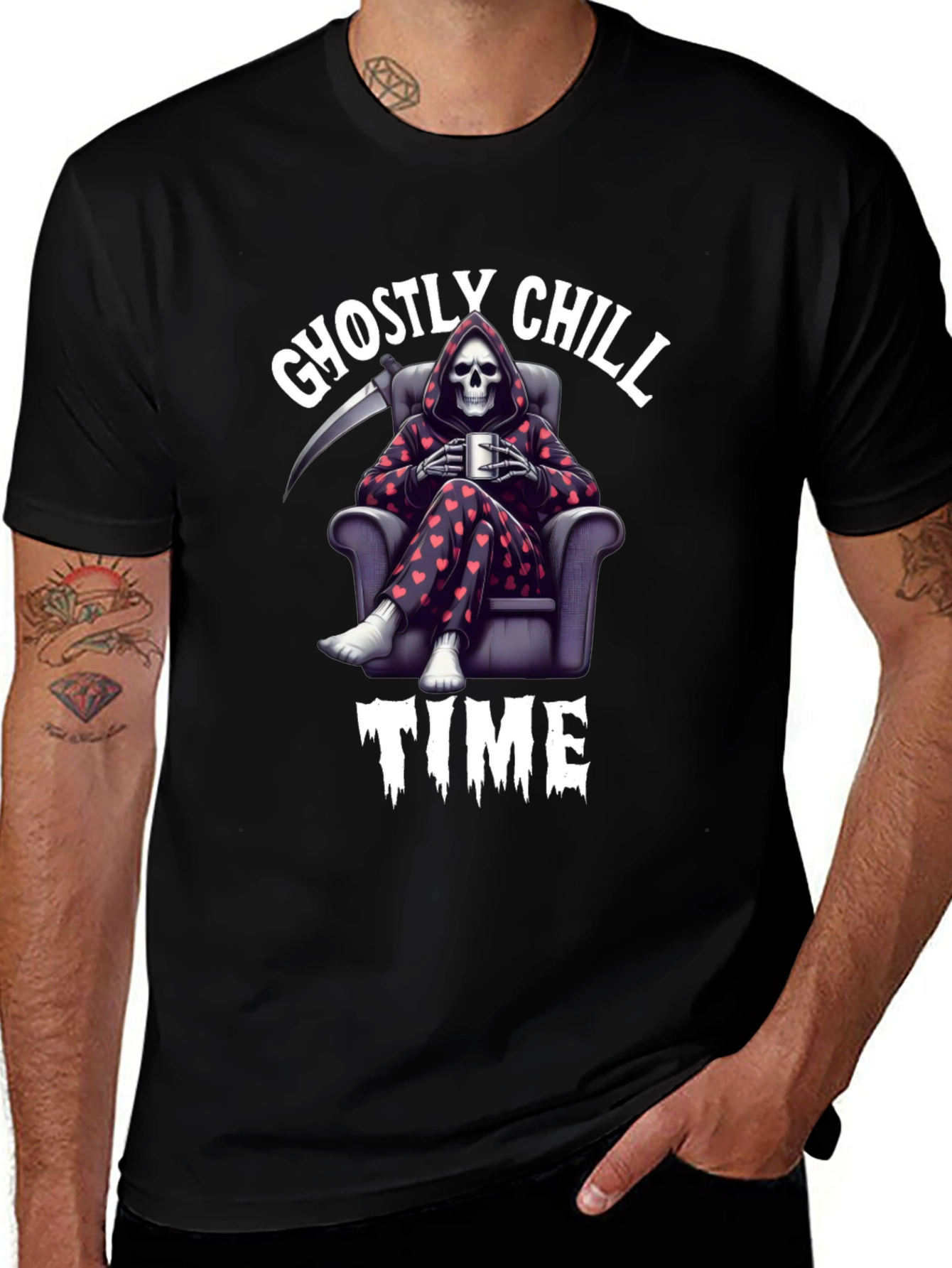 Ghostly Chill Time Black Graphic T-Shirt
