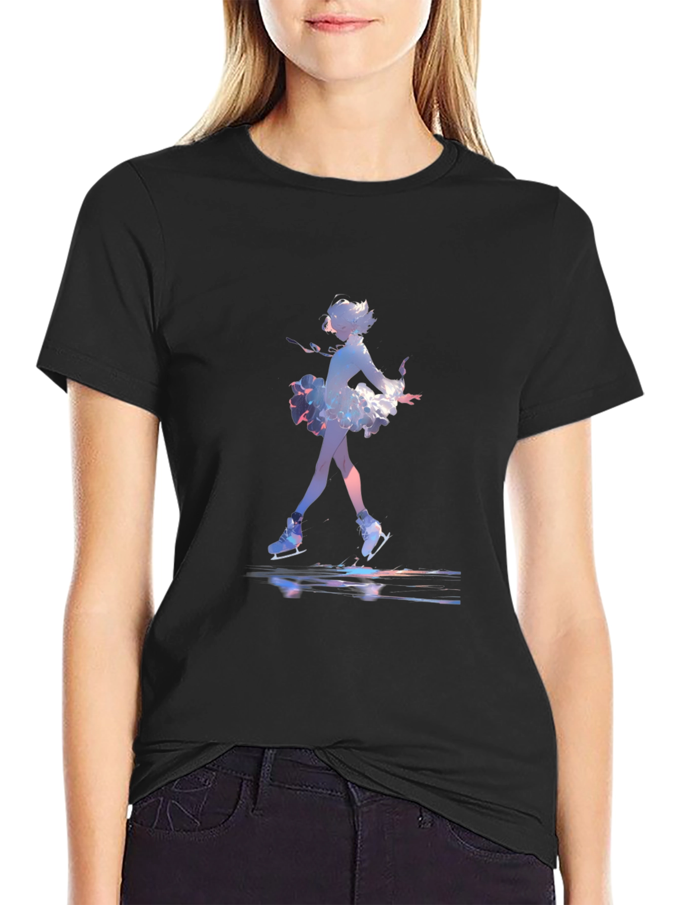 Skating Anime Graphic Tee - Black