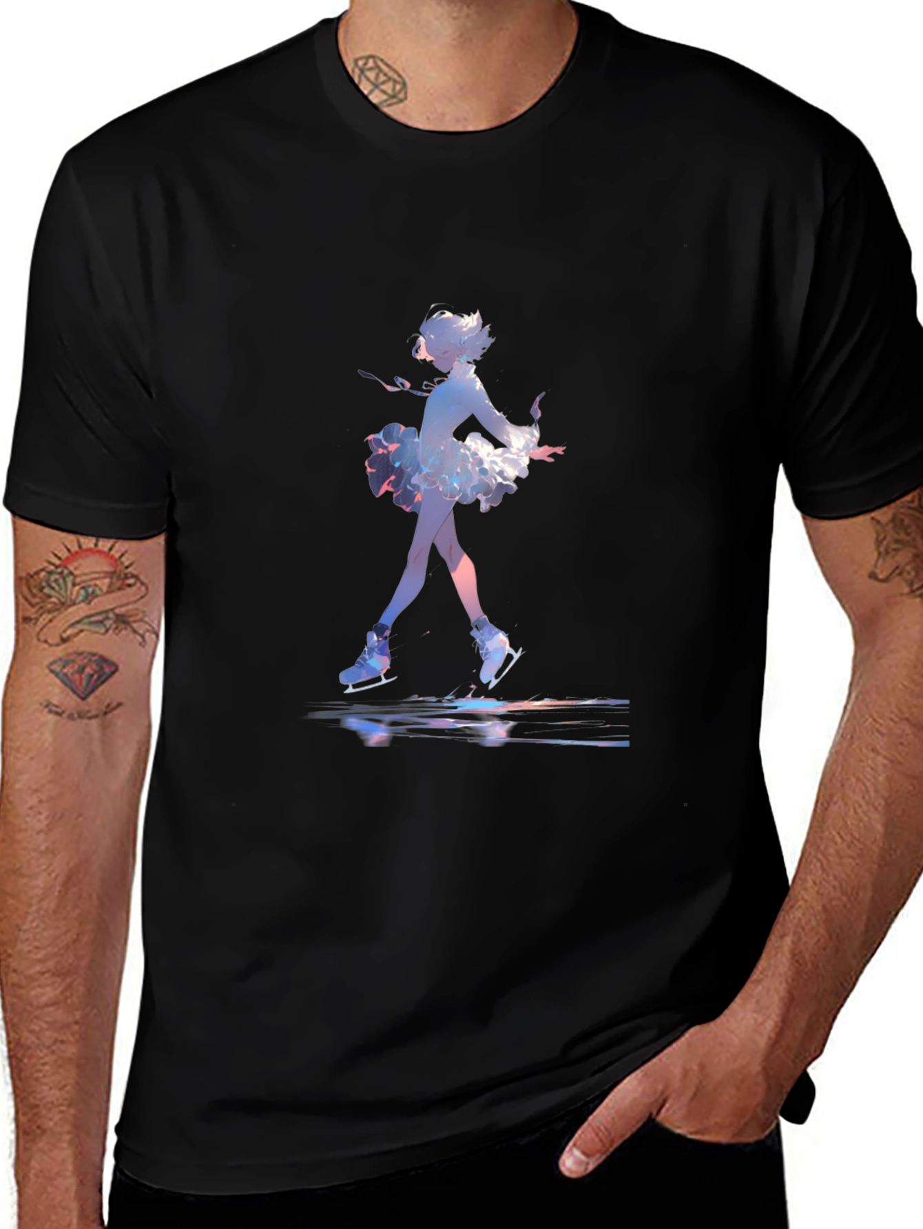 Skating Anime Graphic Tee - Black
