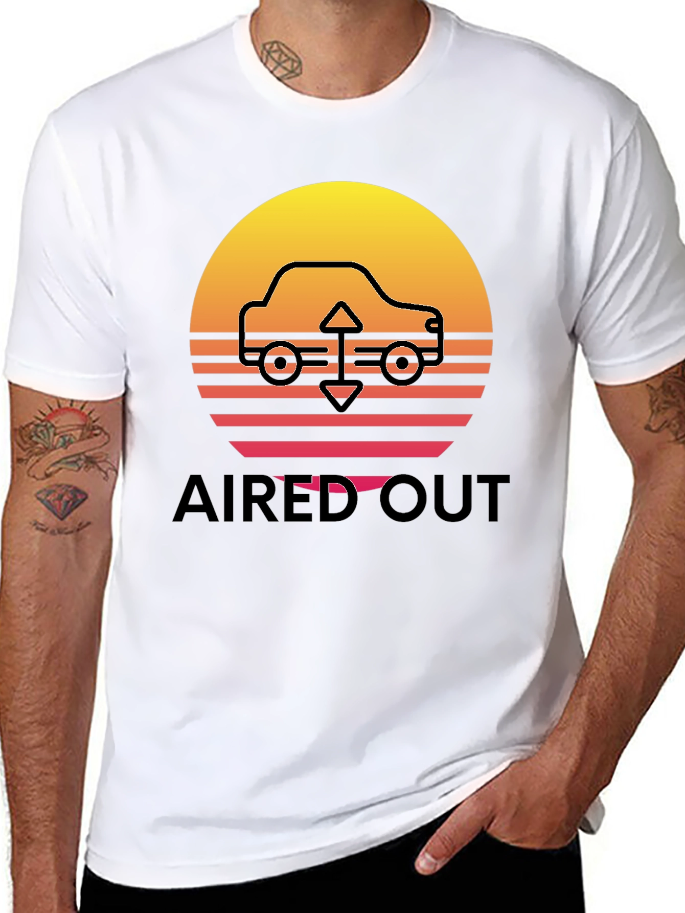 Aired Out Car Graphic Tee - Retro Sunset Design