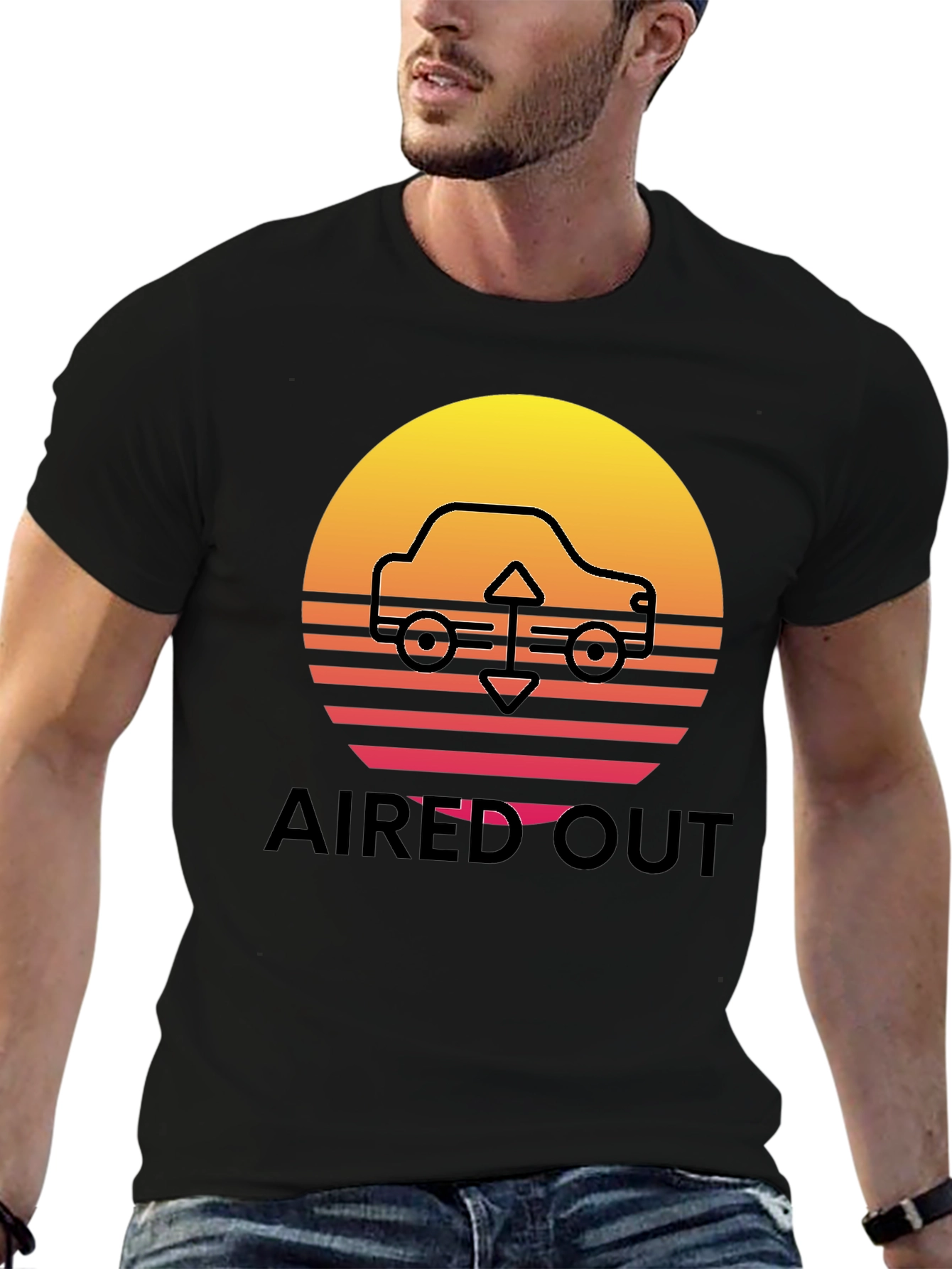 Aired Out Car Graphic Tee - Retro Sunset Design