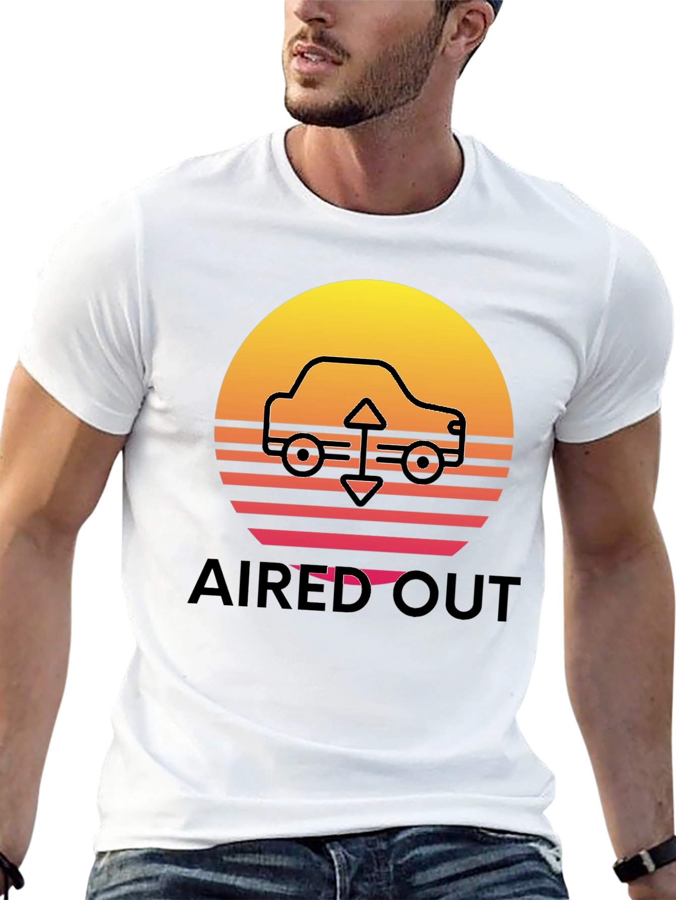 Aired Out Car Graphic Tee - Retro Sunset Design