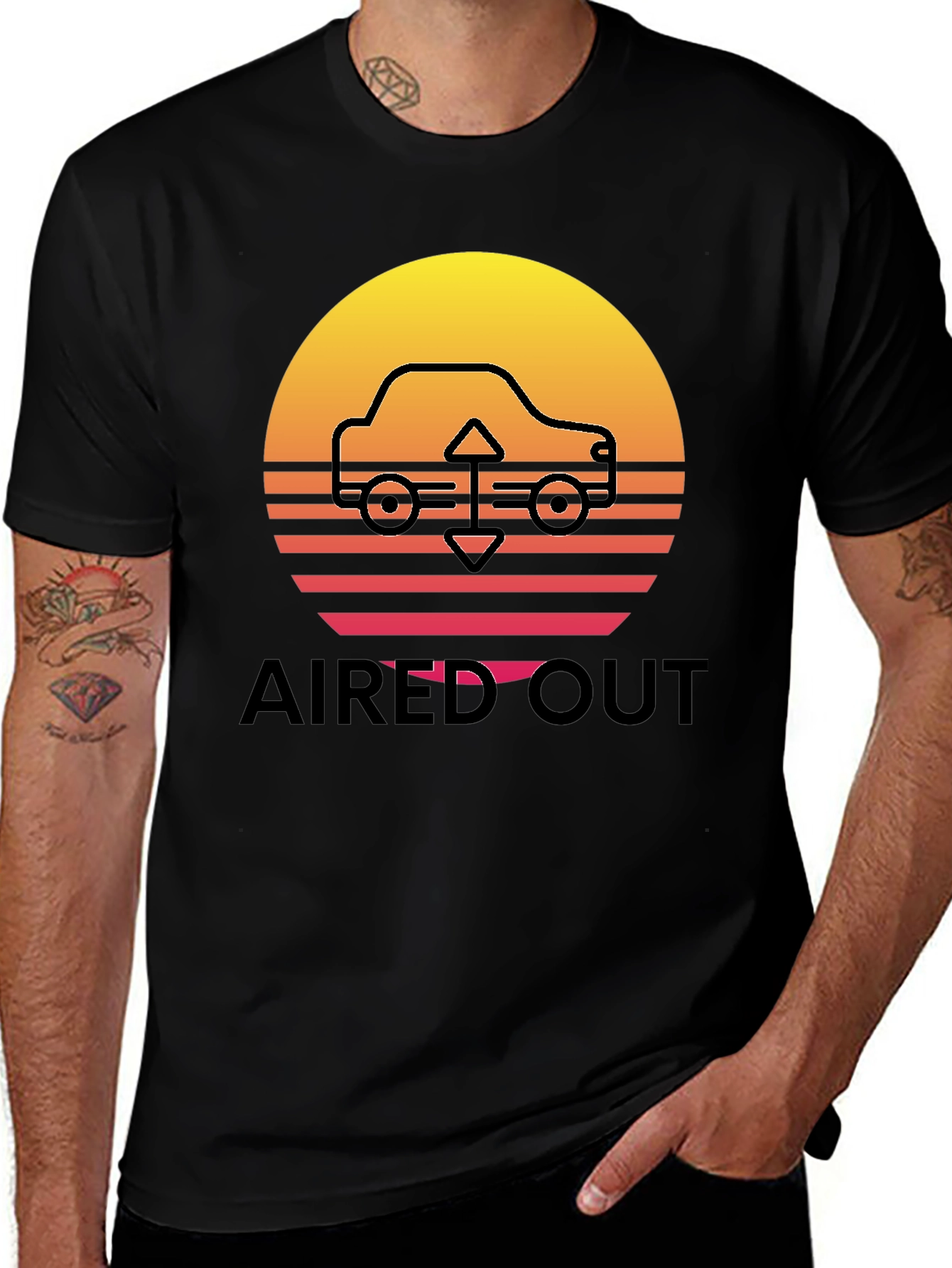 Aired Out Car Graphic Tee - Retro Sunset Design