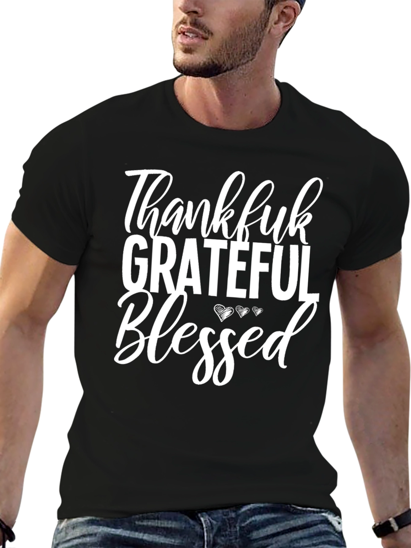 Thankful Grateful Blessed Black T-Shirt