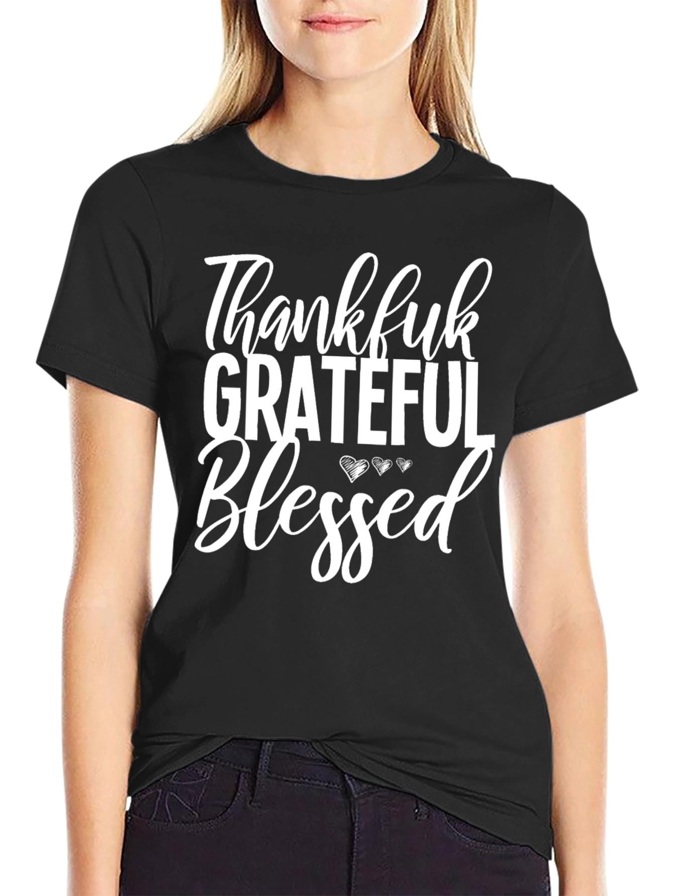 Thankful Grateful Blessed Black T-Shirt