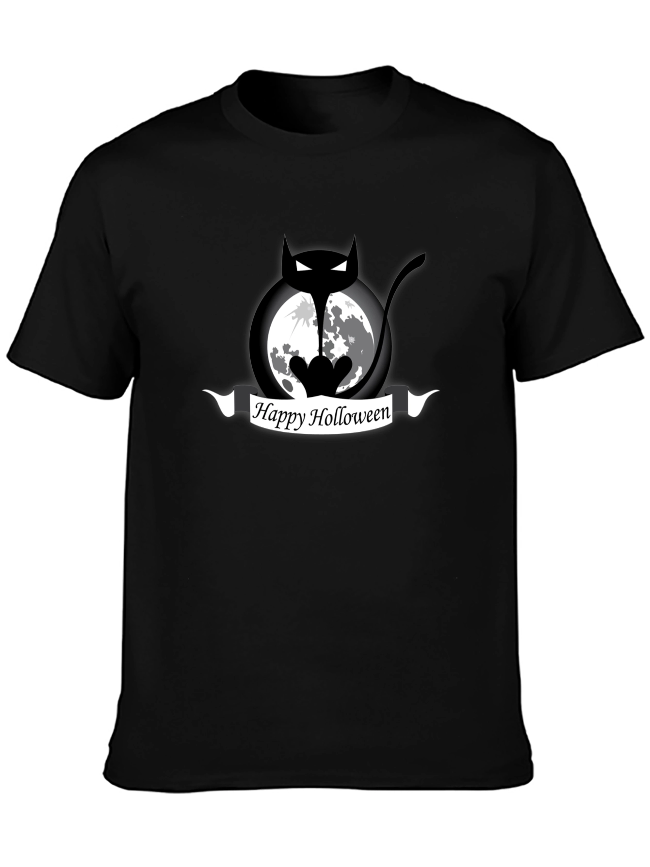 Happy Holloween Cat Moon Black T-Shirt