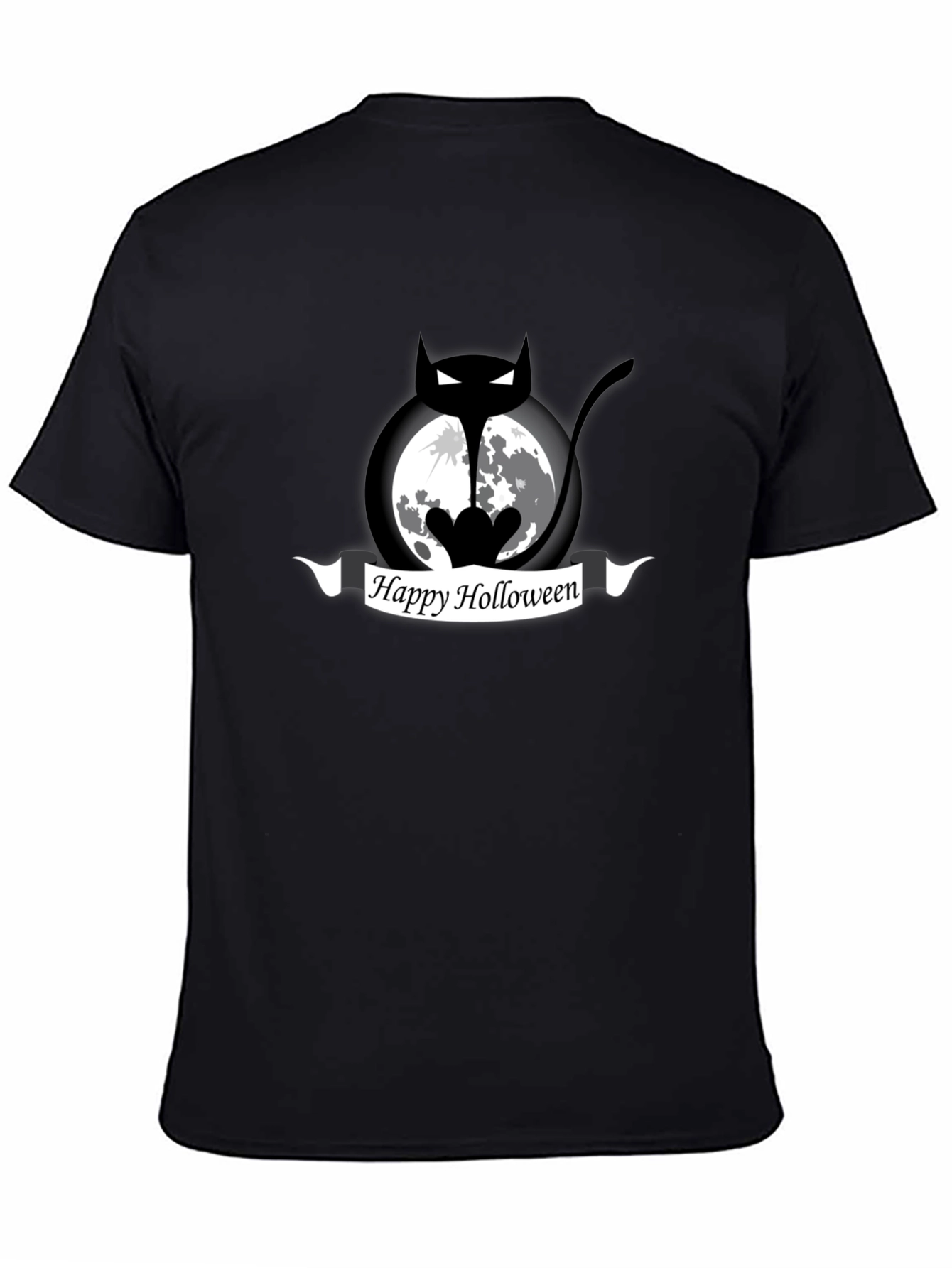 Happy Holloween Cat Moon Black T-Shirt