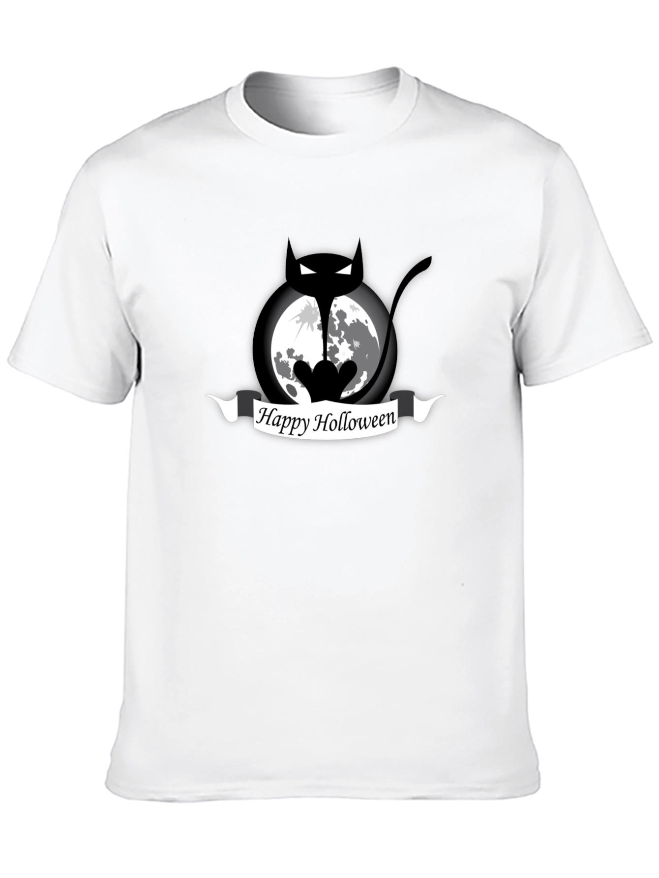 Happy Holloween Cat Moon Black T-Shirt