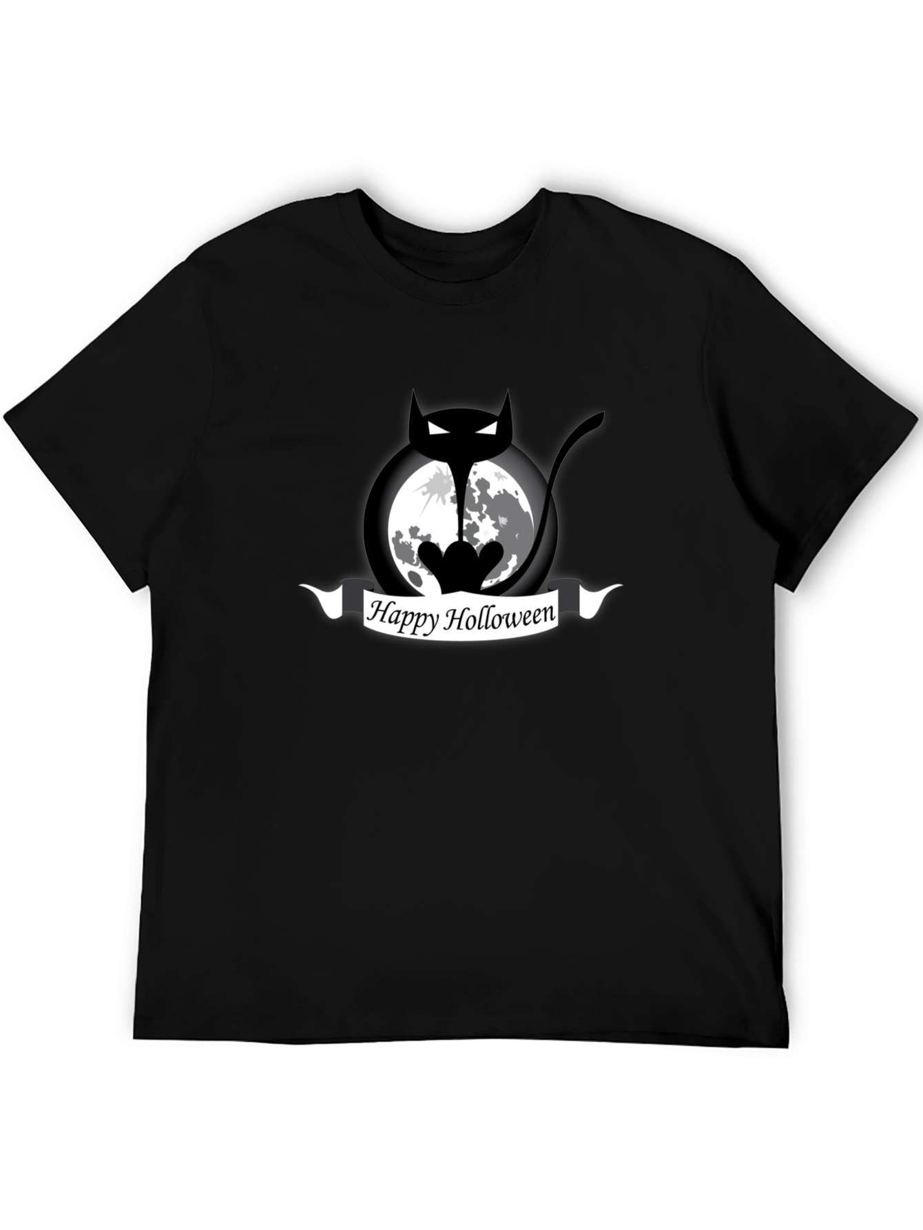 Happy Holloween Cat Moon Black T-Shirt